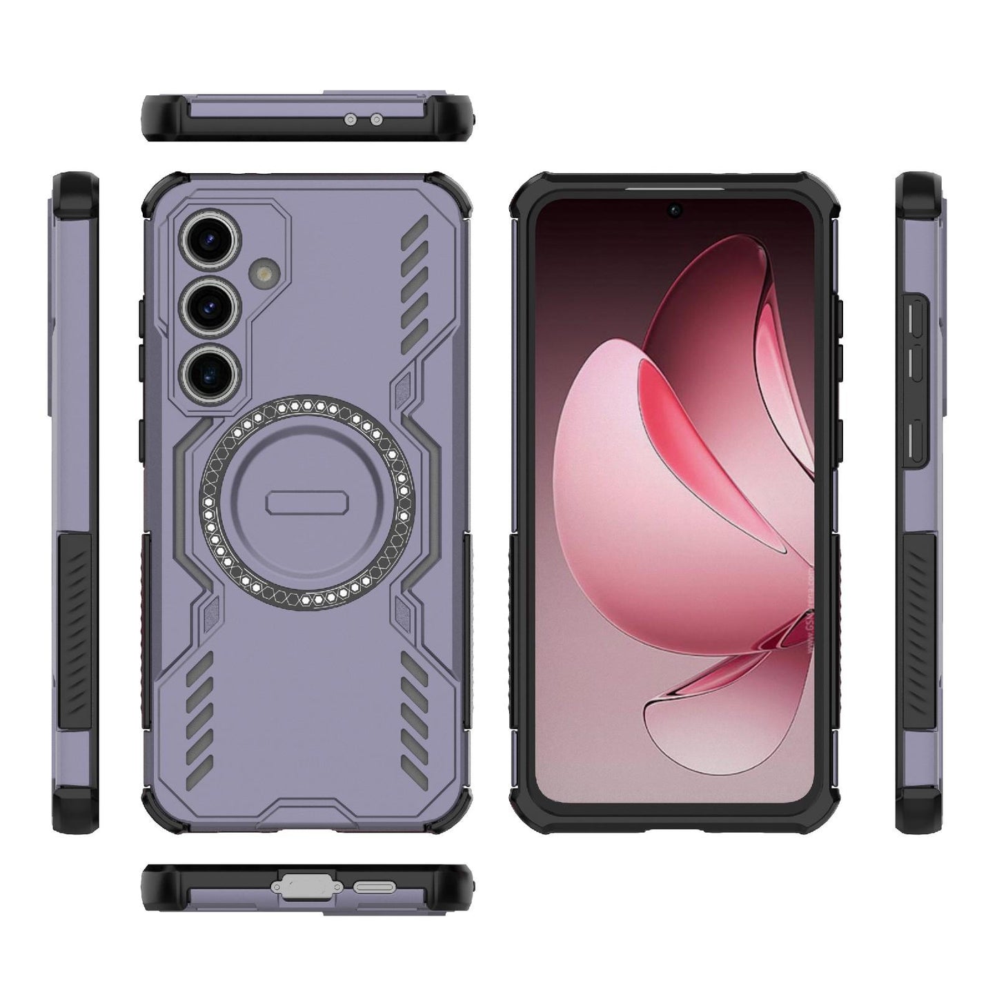 Samsung Galaxy S24 FE 5G Butterfly Armor MagSafe Magnetic Ring Shockproof Protective Phone Case with Stand