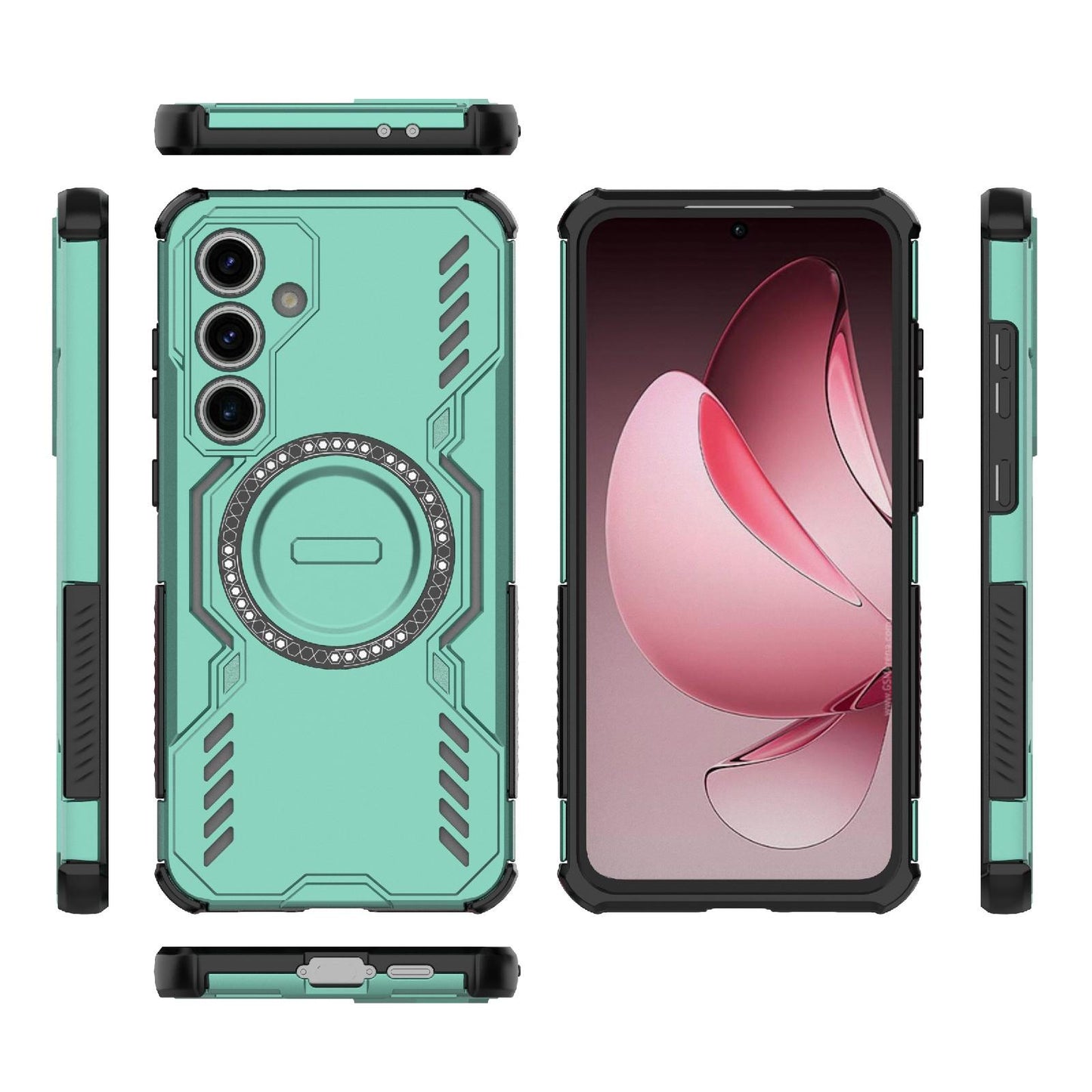 Samsung Galaxy S24 FE 5G Butterfly Armor MagSafe Magnetic Ring Shockproof Protective Phone Case with Stand