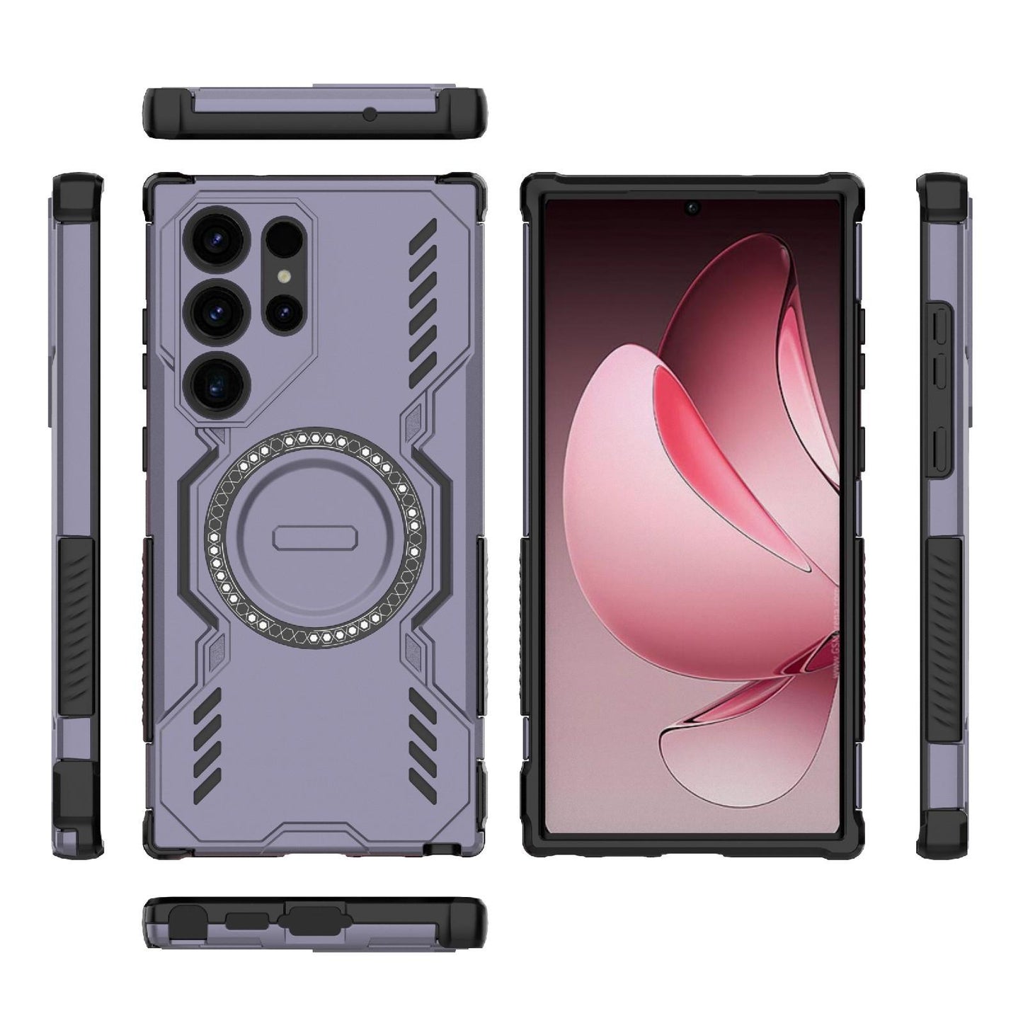 Samsung Galaxy S23 Ultra 5G Butterfly Armor MagSafe Magnetic Ring Shockproof Protective Phone Case with Stand