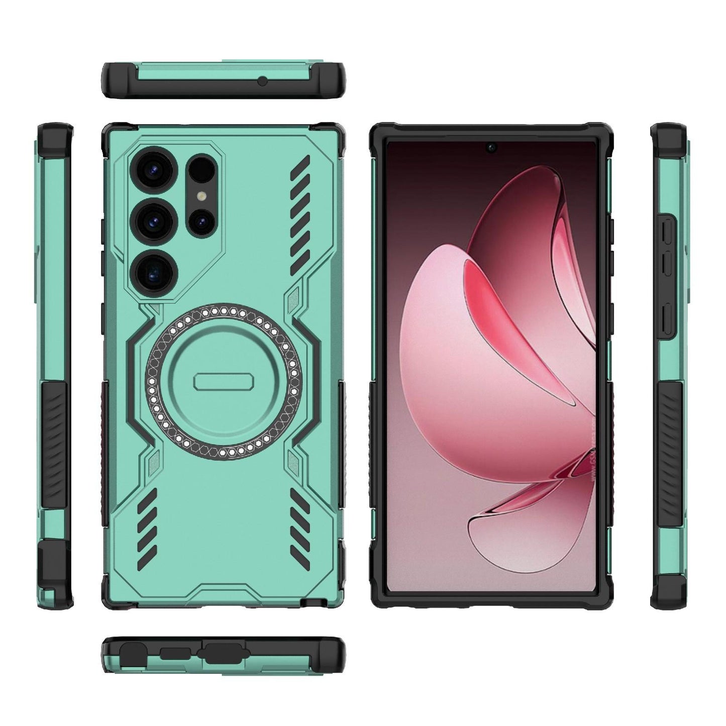 Samsung Galaxy S23 Ultra 5G Butterfly Armor MagSafe Magnetic Ring Shockproof Protective Phone Case with Stand