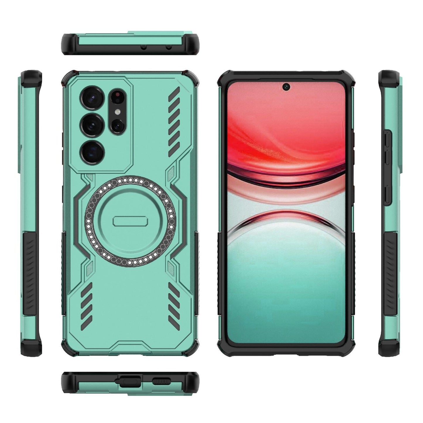 Samsung Galaxy S21 Ultra 5G Butterfly Armor MagSafe Magnetic Ring Shockproof Protective Phone Case with Stand