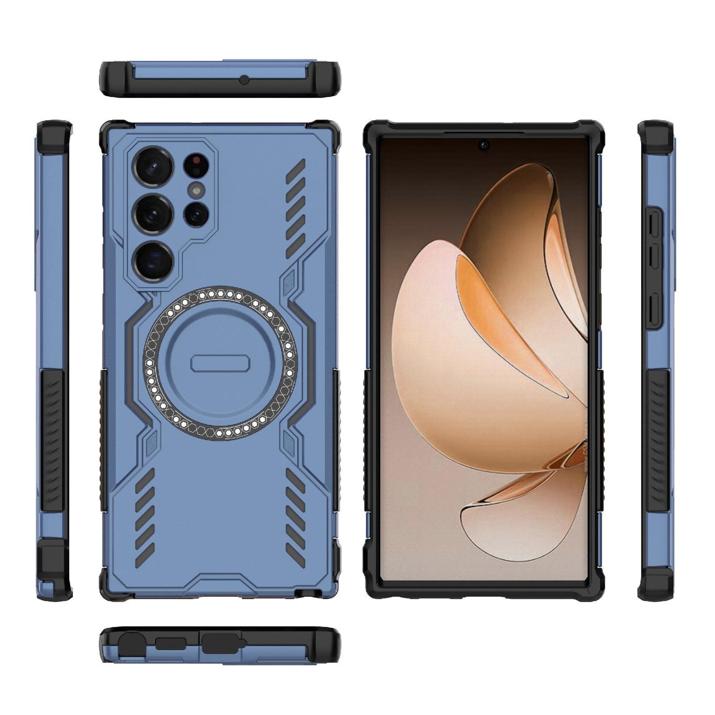 Samsung Galaxy S22 Ultra 5G Butterfly Armor MagSafe Magnetic Ring Shockproof Protective Phone Case with Stand