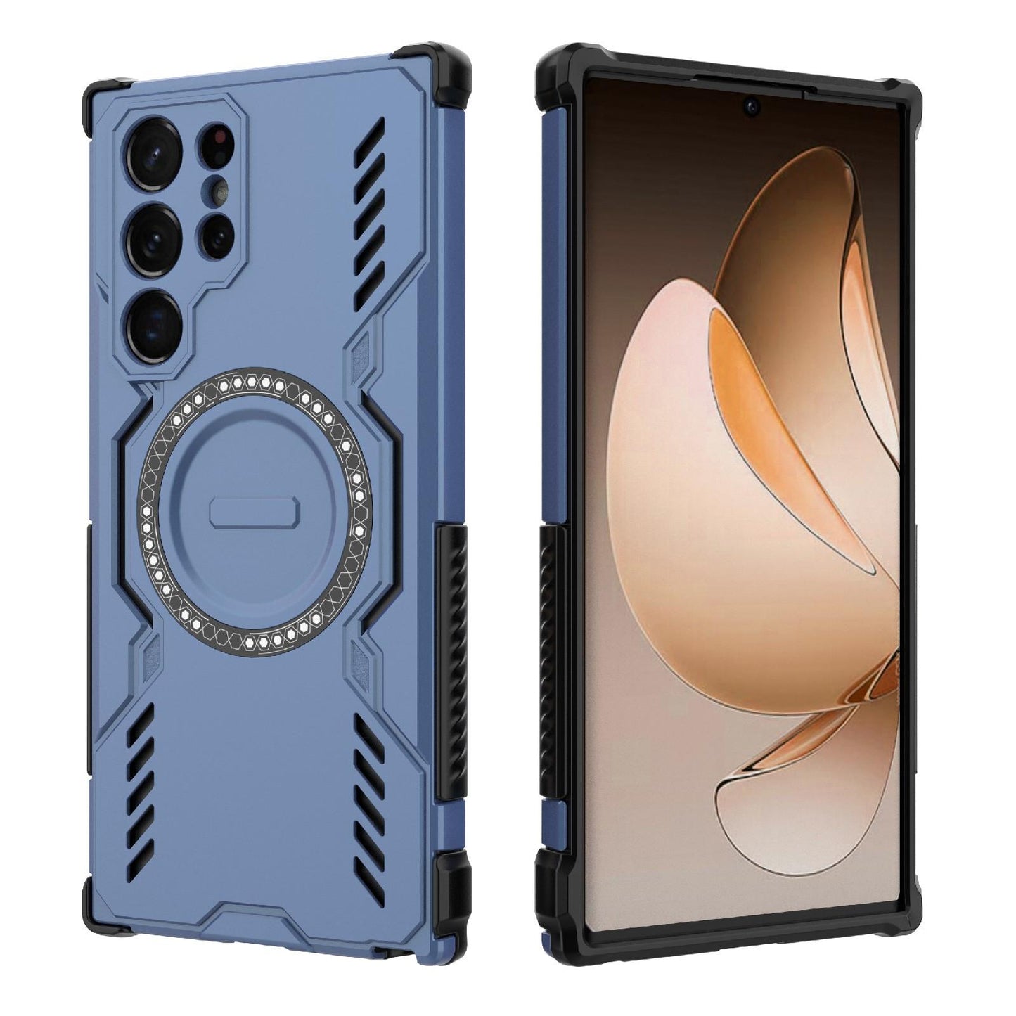 Samsung Galaxy S22 Ultra 5G Butterfly Armor MagSafe Magnetic Ring Shockproof Protective Phone Case with Stand
