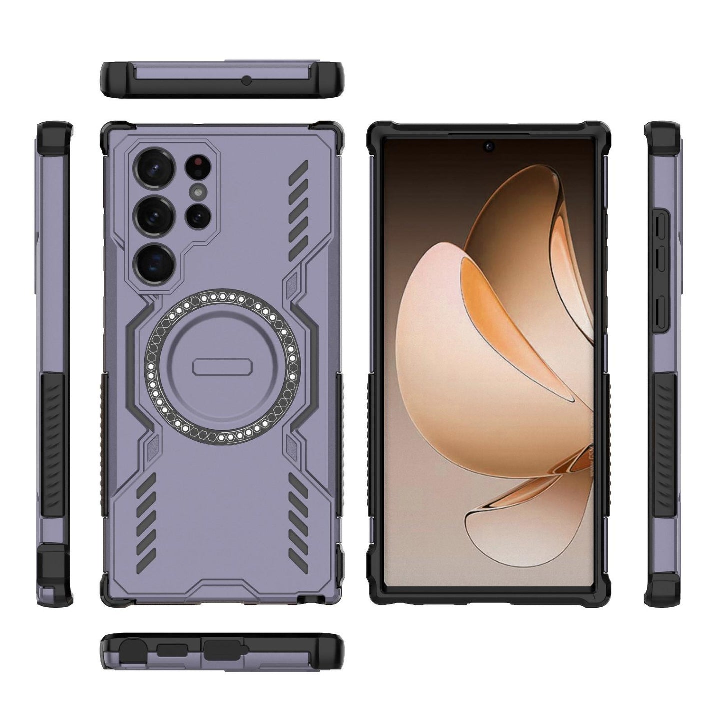 Samsung Galaxy S22 Ultra 5G Butterfly Armor MagSafe Magnetic Ring Shockproof Protective Phone Case with Stand