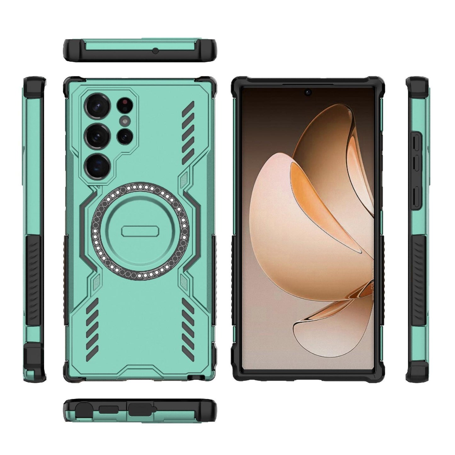 Samsung Galaxy S22 Ultra 5G Butterfly Armor MagSafe Magnetic Ring Shockproof Protective Phone Case with Stand