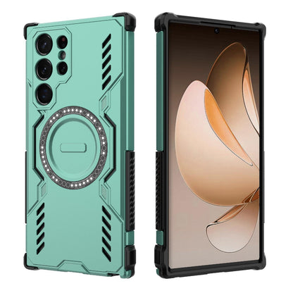 Samsung Galaxy S22 Ultra 5G Butterfly Armor MagSafe Magnetic Ring Shockproof Protective Phone Case with Stand