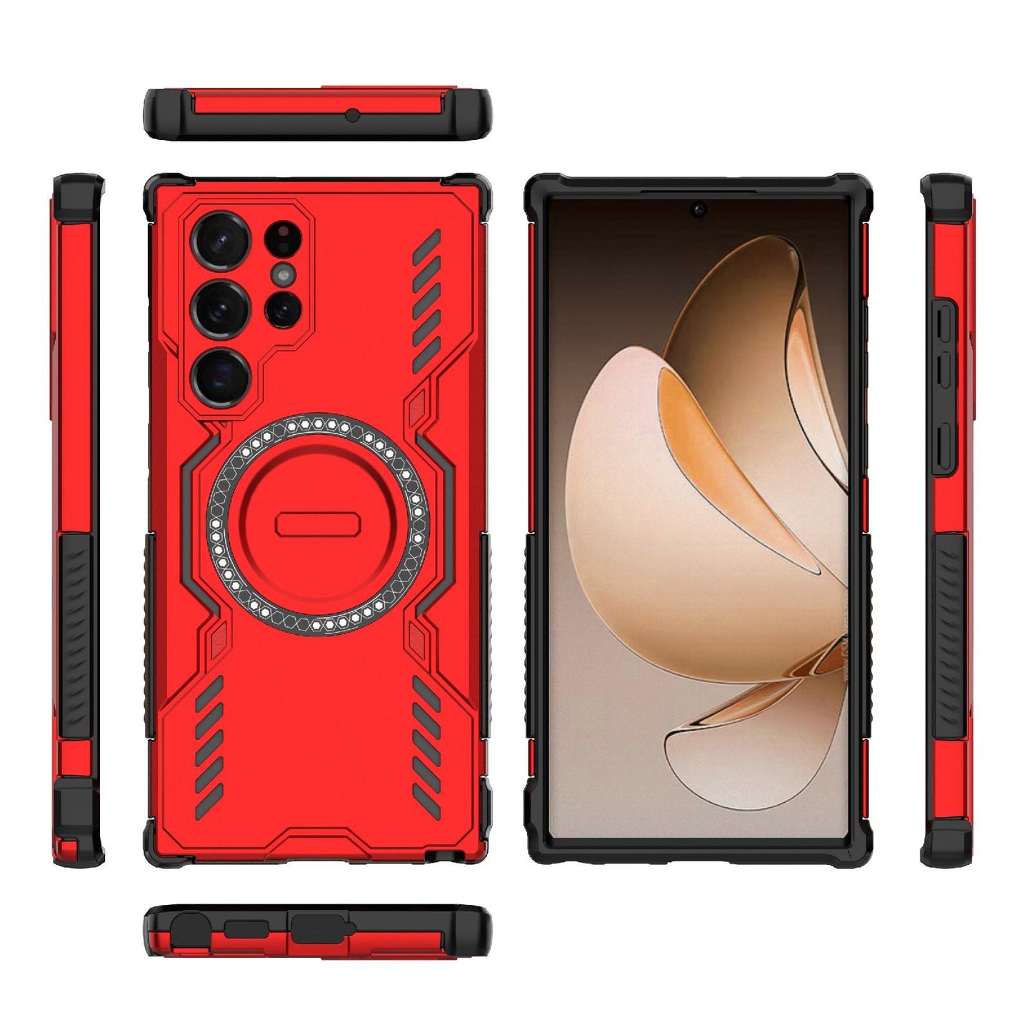 Samsung Galaxy S22 Ultra 5G Butterfly Armor MagSafe Magnetic Ring Shockproof Protective Phone Case with Stand