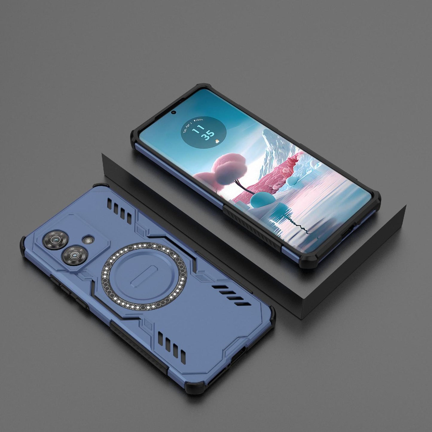 Motorola Edge 40 Neo 5G Butterfly Armor MagSafe Magnetic Ring Shockproof Protective Phone Case with Stand