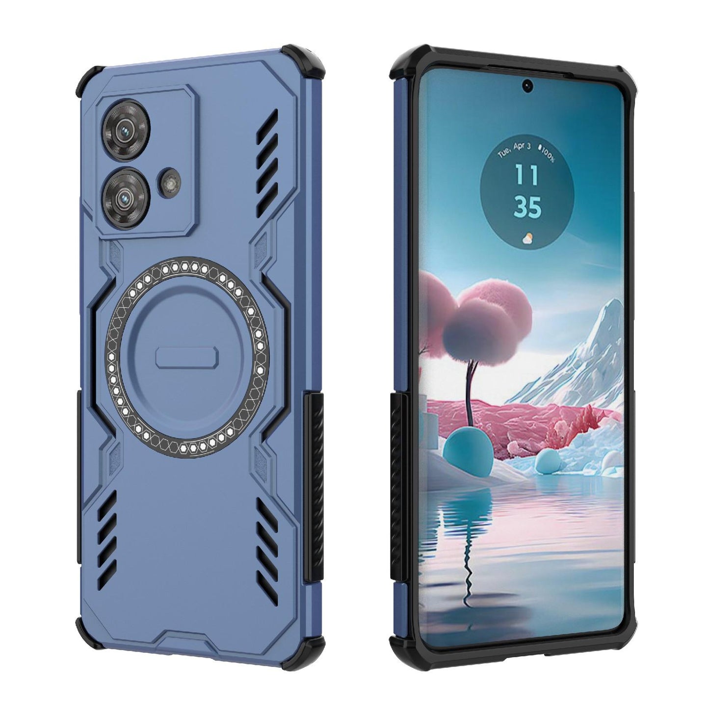 Motorola Edge 40 Neo 5G Butterfly Armor MagSafe Magnetic Ring Shockproof Protective Phone Case with Stand