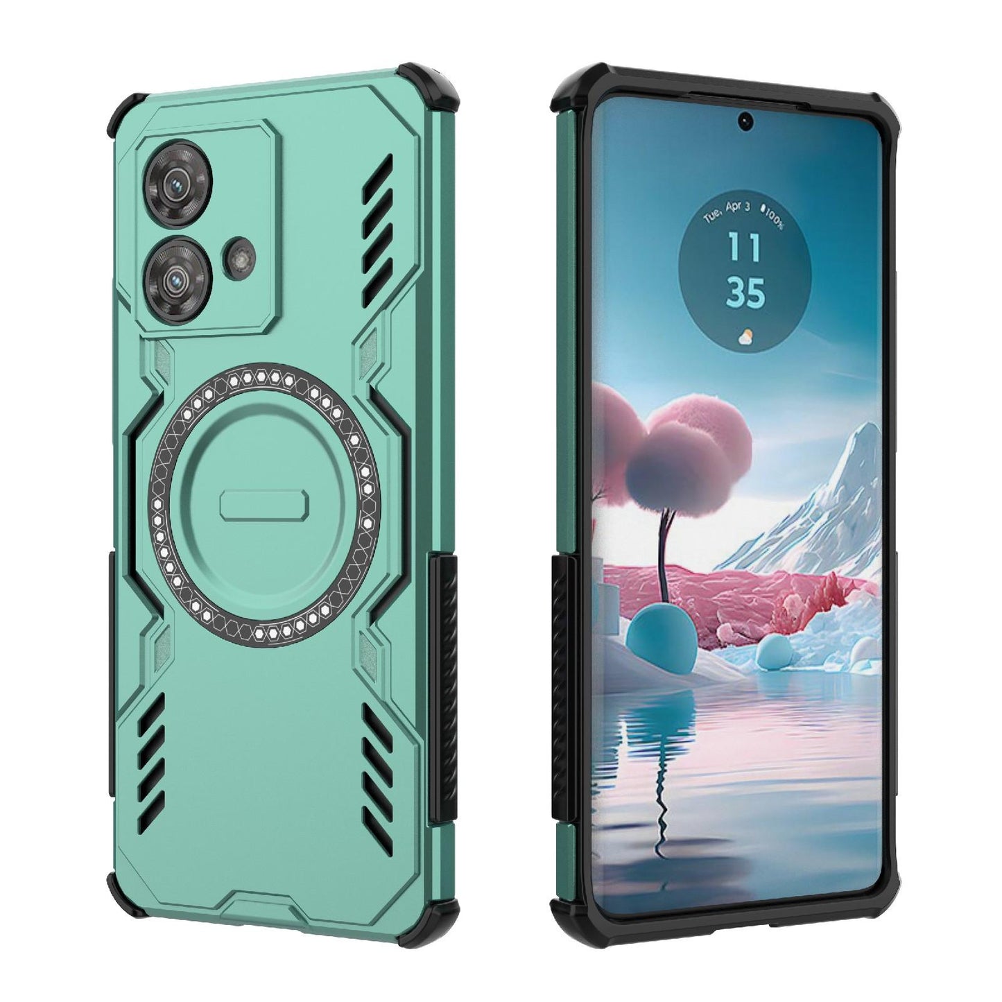 Motorola Edge 40 Neo 5G Butterfly Armor MagSafe Magnetic Ring Shockproof Protective Phone Case with Stand