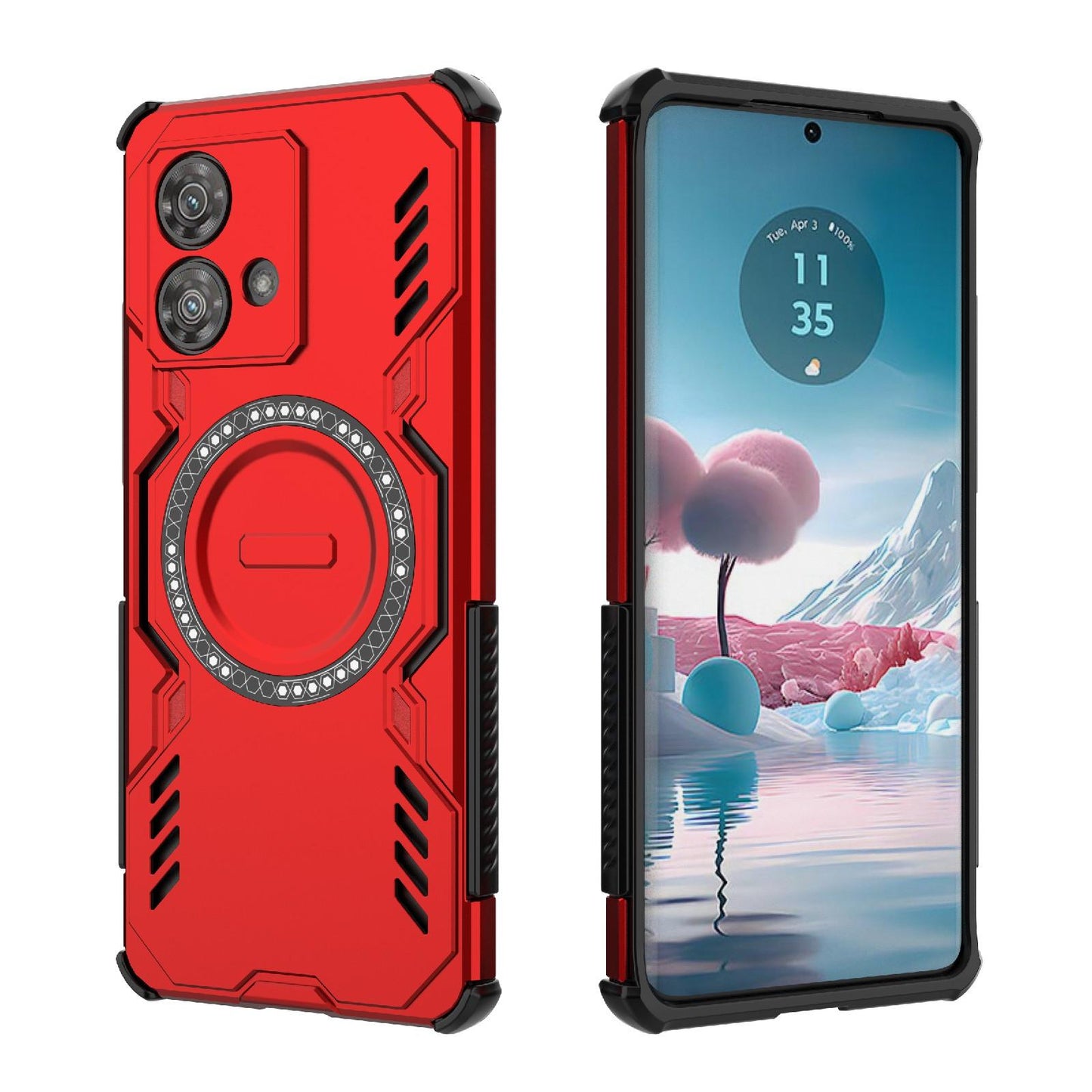 Motorola Edge 40 Neo 5G Butterfly Armor MagSafe Magnetic Ring Shockproof Protective Phone Case with Stand