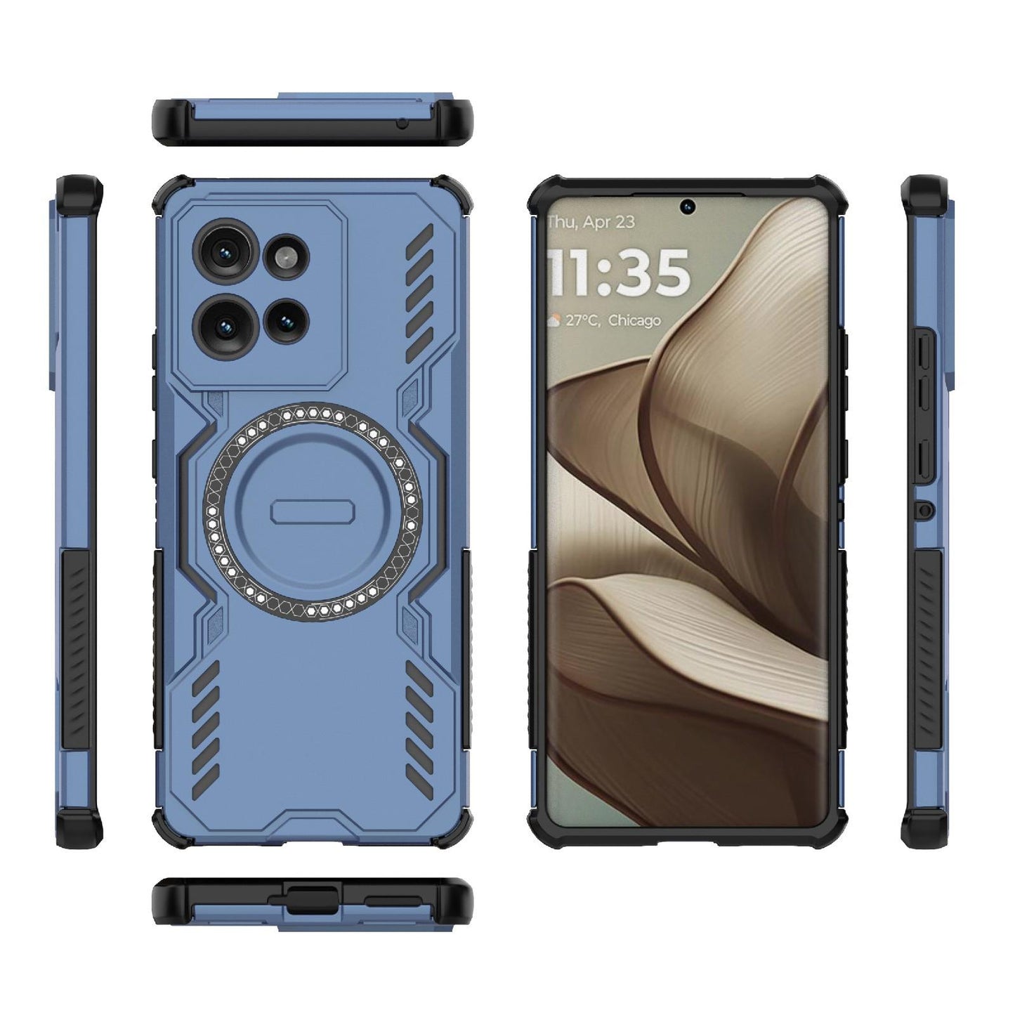 Motorola Edge 50 5G Butterfly Armor MagSafe Magnetic Ring Shockproof Protective Phone Case with Stand