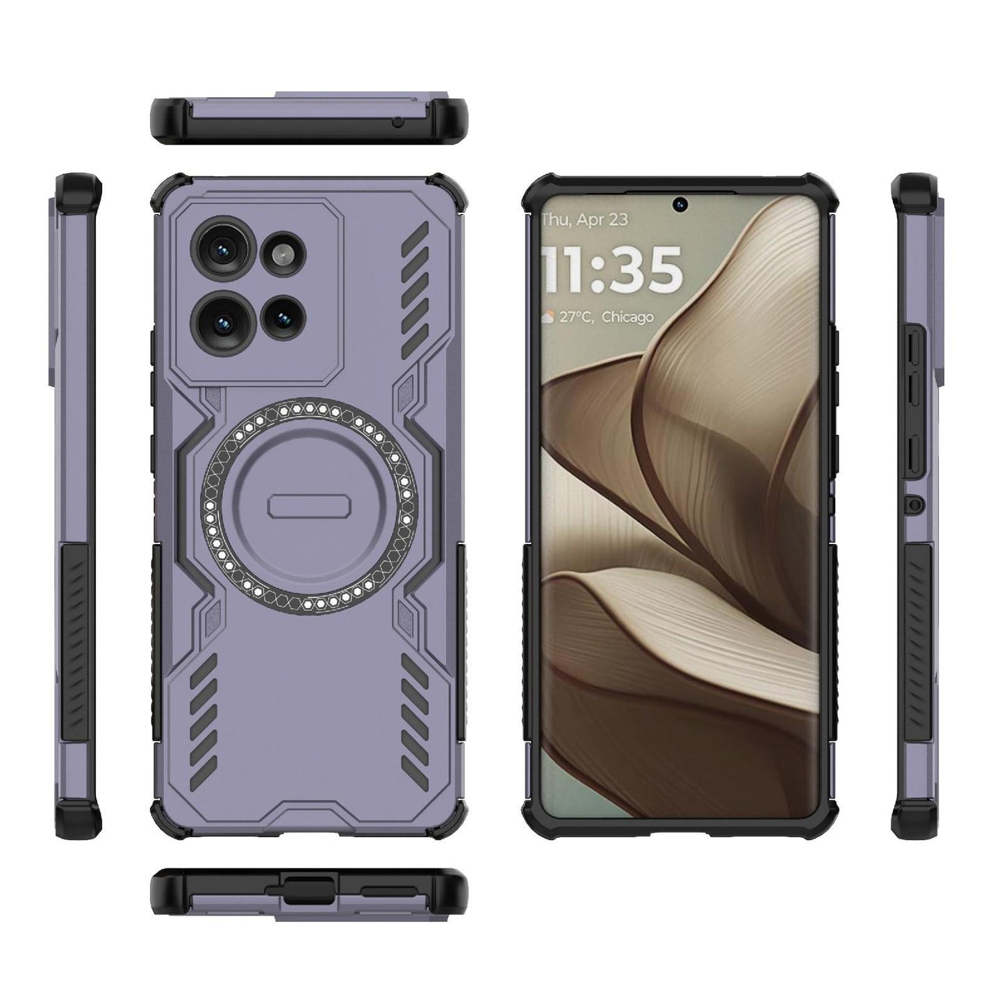 Motorola Edge 50 5G Butterfly Armor MagSafe Magnetic Ring Shockproof Protective Phone Case with Stand