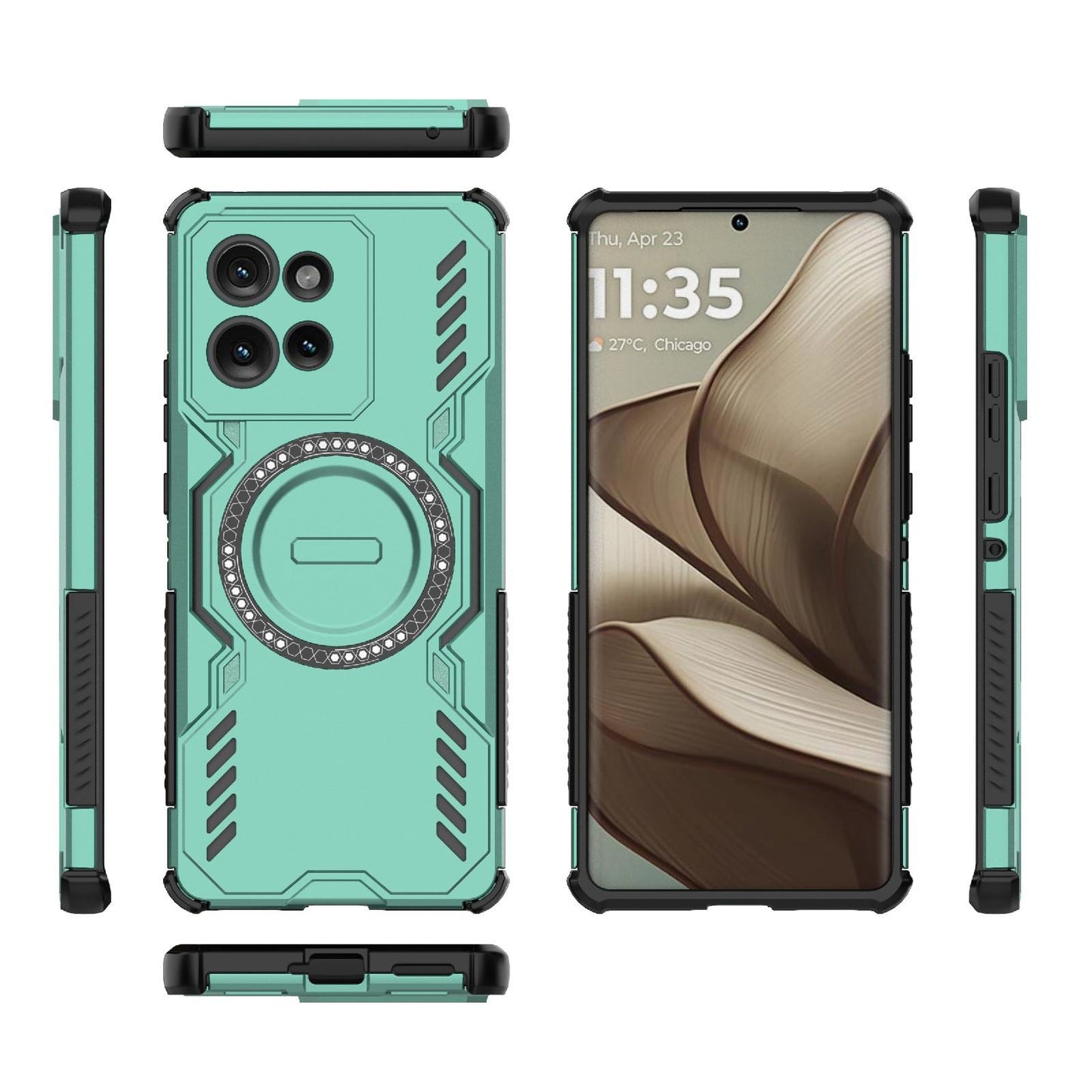 Motorola Edge 50 5G Butterfly Armor MagSafe Magnetic Ring Shockproof Protective Phone Case with Stand