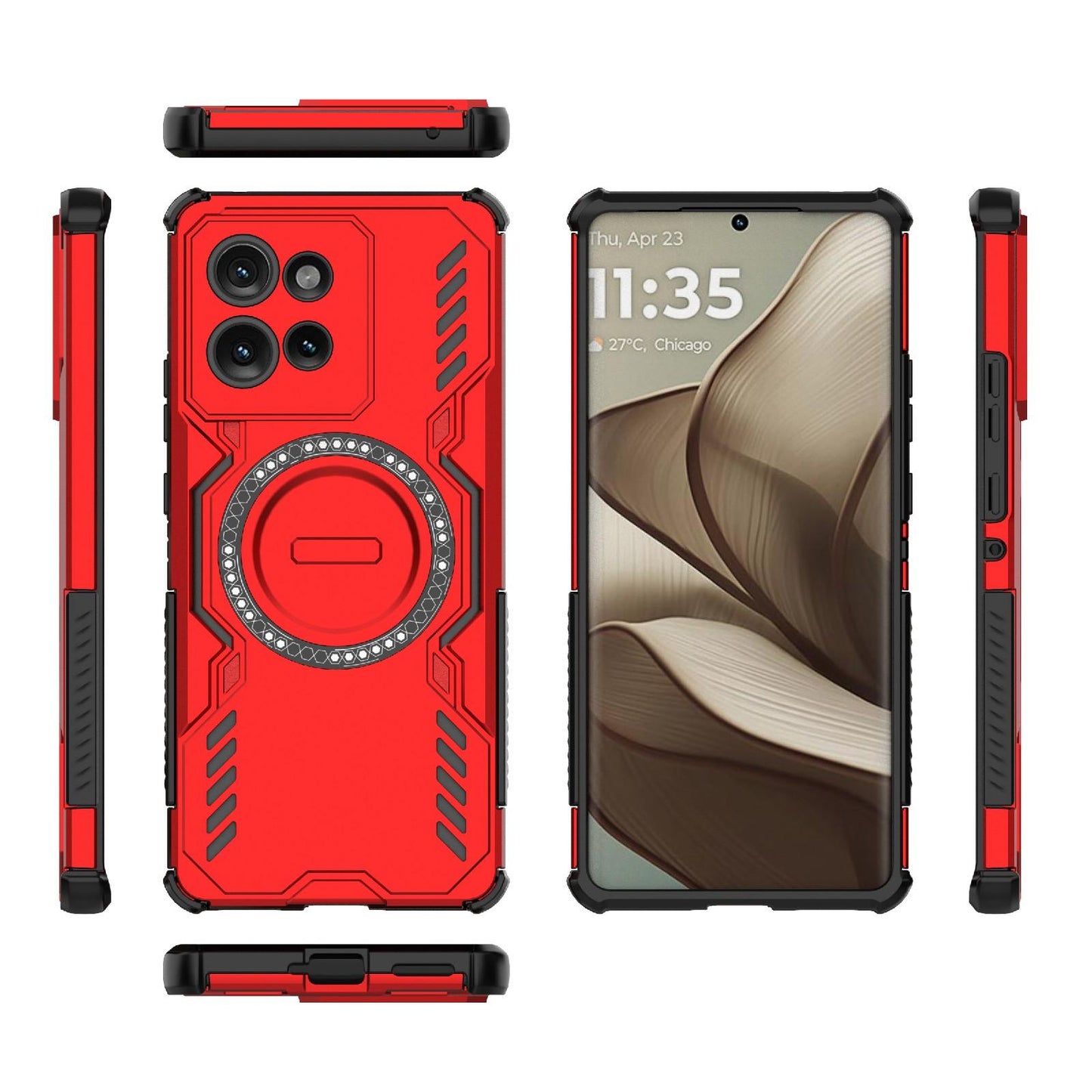 Motorola Edge 50 5G Butterfly Armor MagSafe Magnetic Ring Shockproof Protective Phone Case with Stand