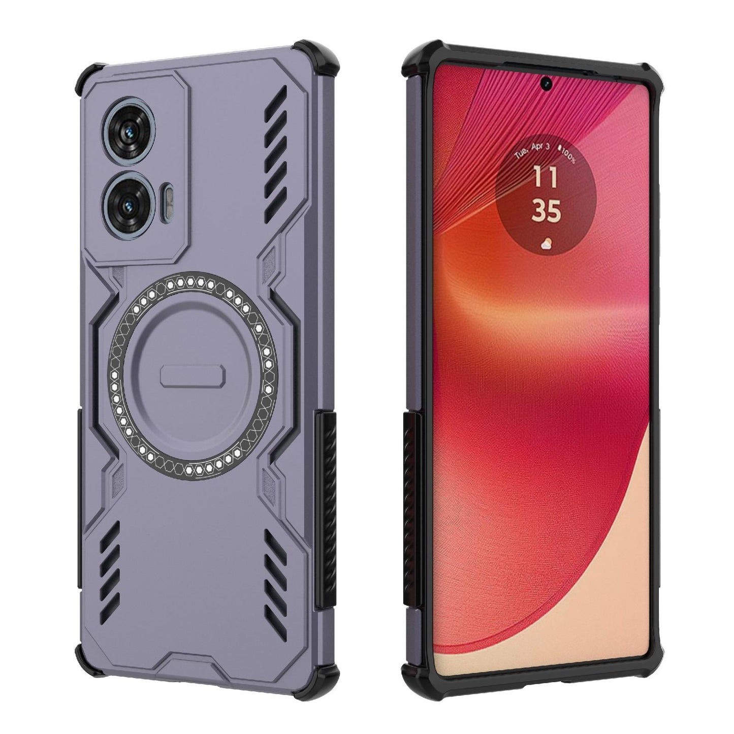 Motorola Edge 50 Fusion 5G Butterfly Armor MagSafe Magnetic Ring Shockproof Protective Phone Case with Stand