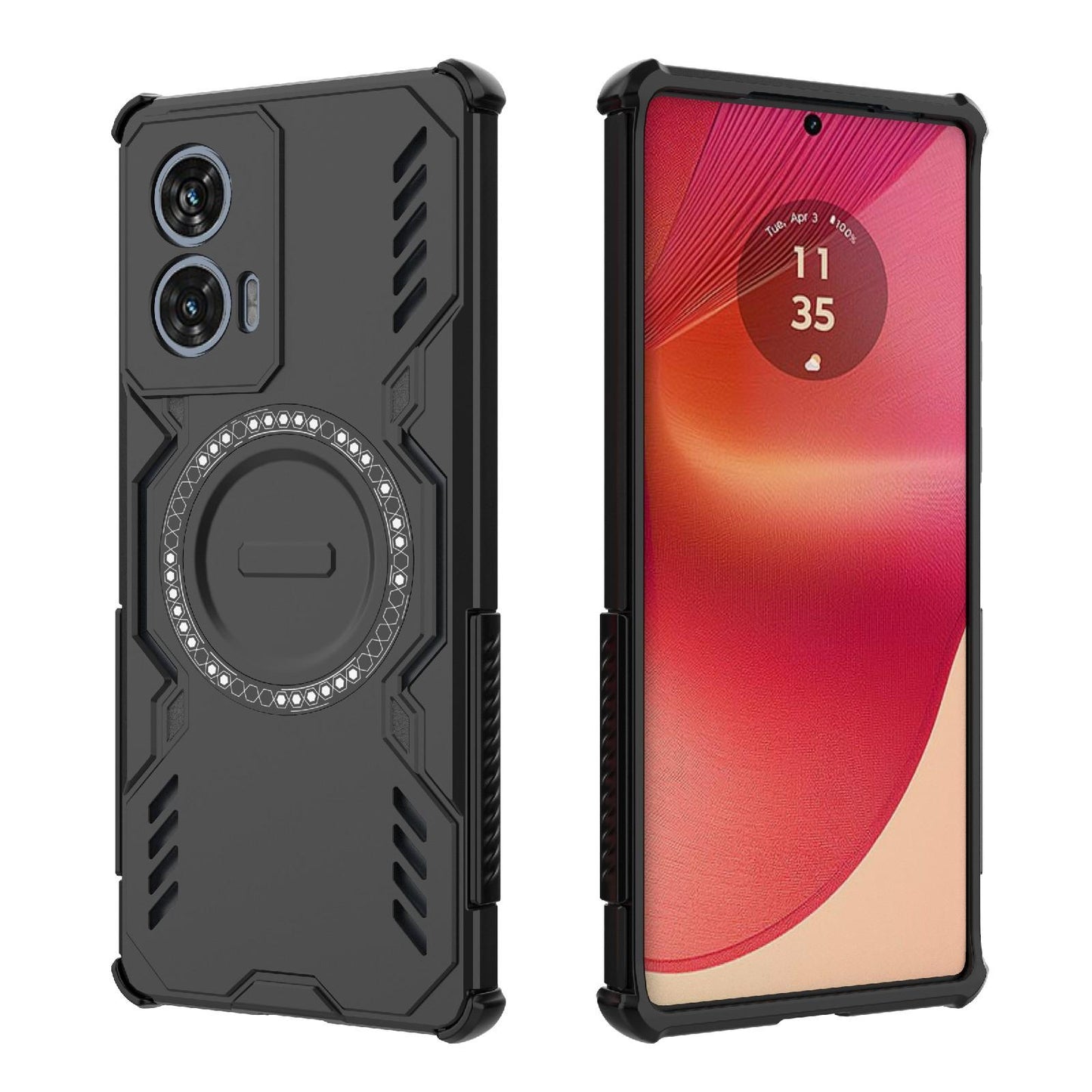 Motorola Edge 50 Fusion 5G Butterfly Armor MagSafe Magnetic Ring Shockproof Protective Phone Case with Stand