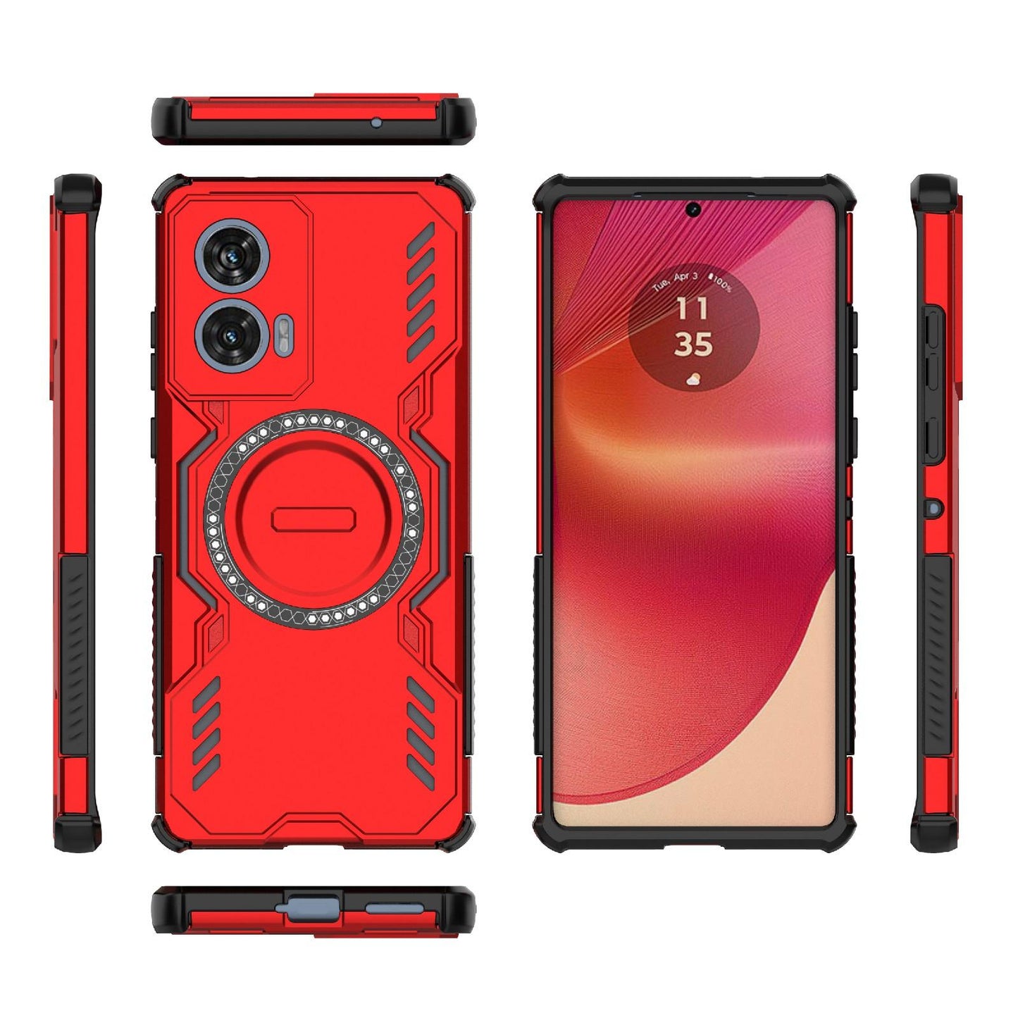 Motorola Edge 50 Fusion 5G Butterfly Armor MagSafe Magnetic Ring Shockproof Protective Phone Case with Stand
