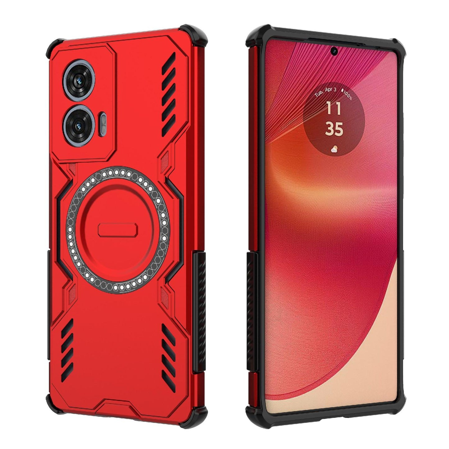 Motorola Edge 50 Fusion 5G Butterfly Armor MagSafe Magnetic Ring Shockproof Protective Phone Case with Stand