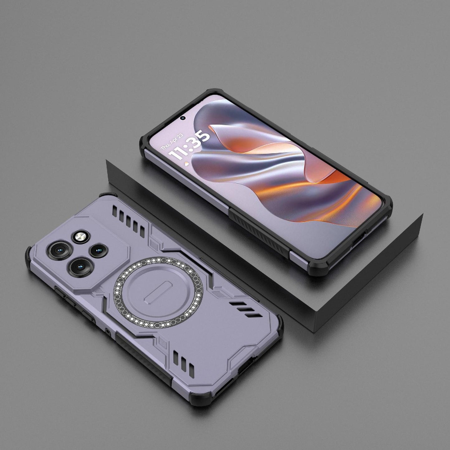 Motorola Edge 50 Neo 5G Butterfly Armor MagSafe Magnetic Ring Shockproof Protective Phone Case with Stand