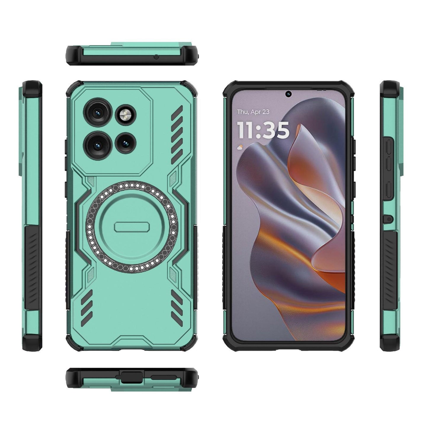 Motorola Edge 50 Neo 5G Butterfly Armor MagSafe Magnetic Ring Shockproof Protective Phone Case with Stand