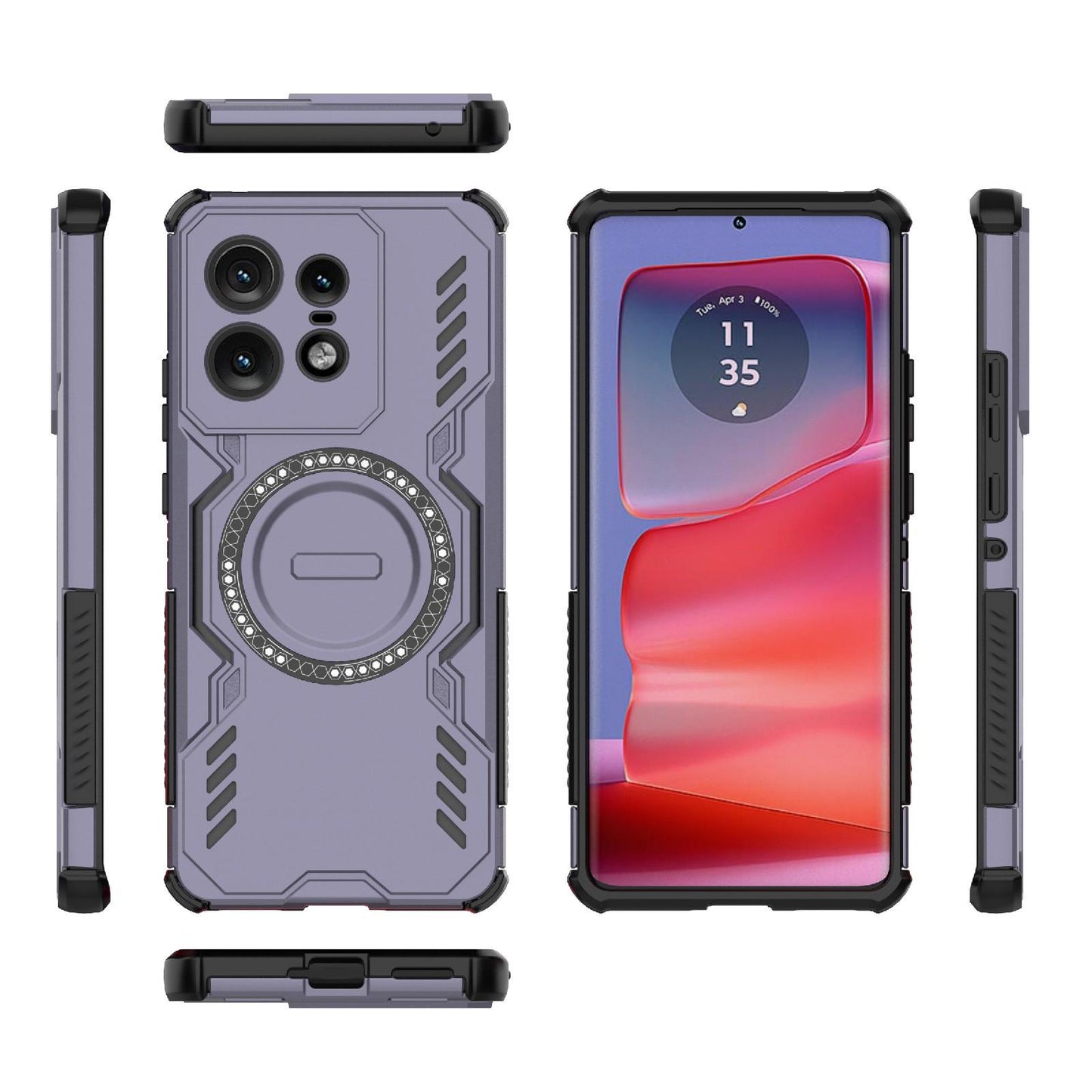 Motorola Edge 50 Pro 5G Butterfly Armor MagSafe Magnetic Ring Shockproof Protective Phone Case with Stand