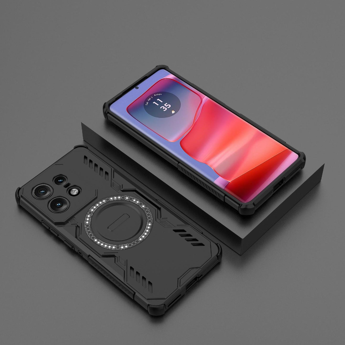 Motorola Edge 50 Pro 5G Butterfly Armor MagSafe Magnetic Ring Shockproof Protective Phone Case with Stand