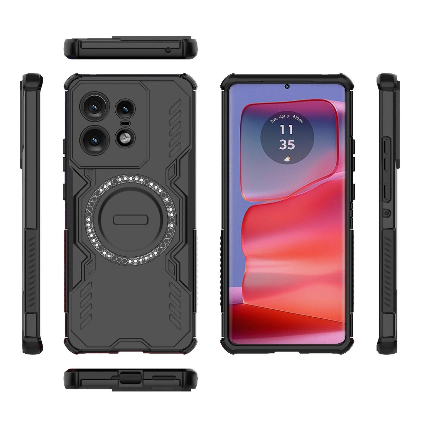 Motorola Edge 50 Pro 5G Butterfly Armor MagSafe Magnetic Ring Shockproof Protective Phone Case with Stand