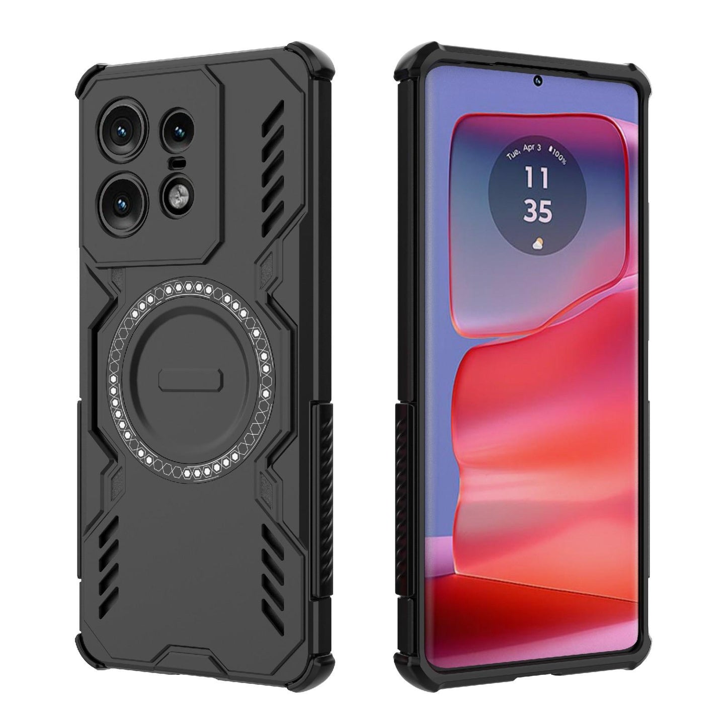 Motorola Edge 50 Pro 5G Butterfly Armor MagSafe Magnetic Ring Shockproof Protective Phone Case with Stand