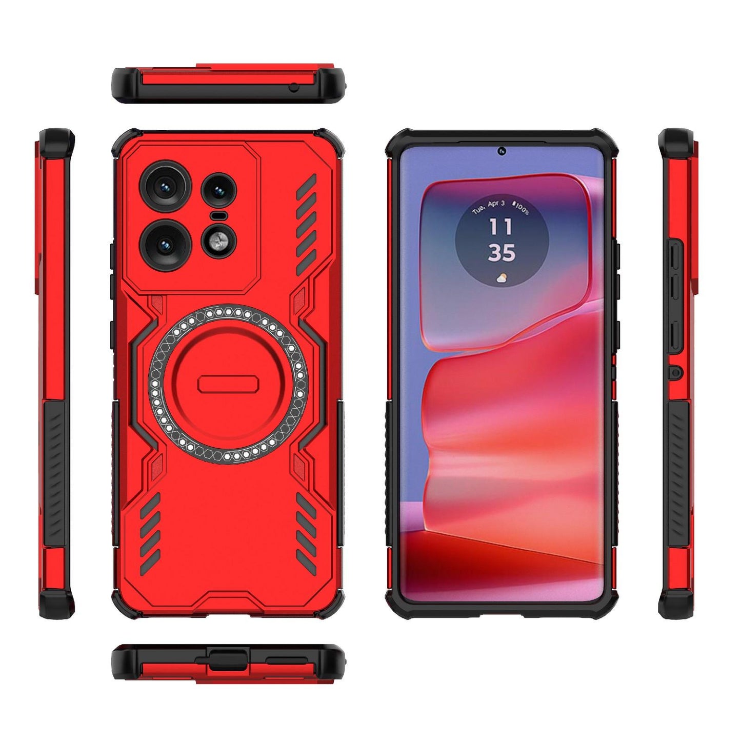 Motorola Edge 50 Pro 5G Butterfly Armor MagSafe Magnetic Ring Shockproof Protective Phone Case with Stand