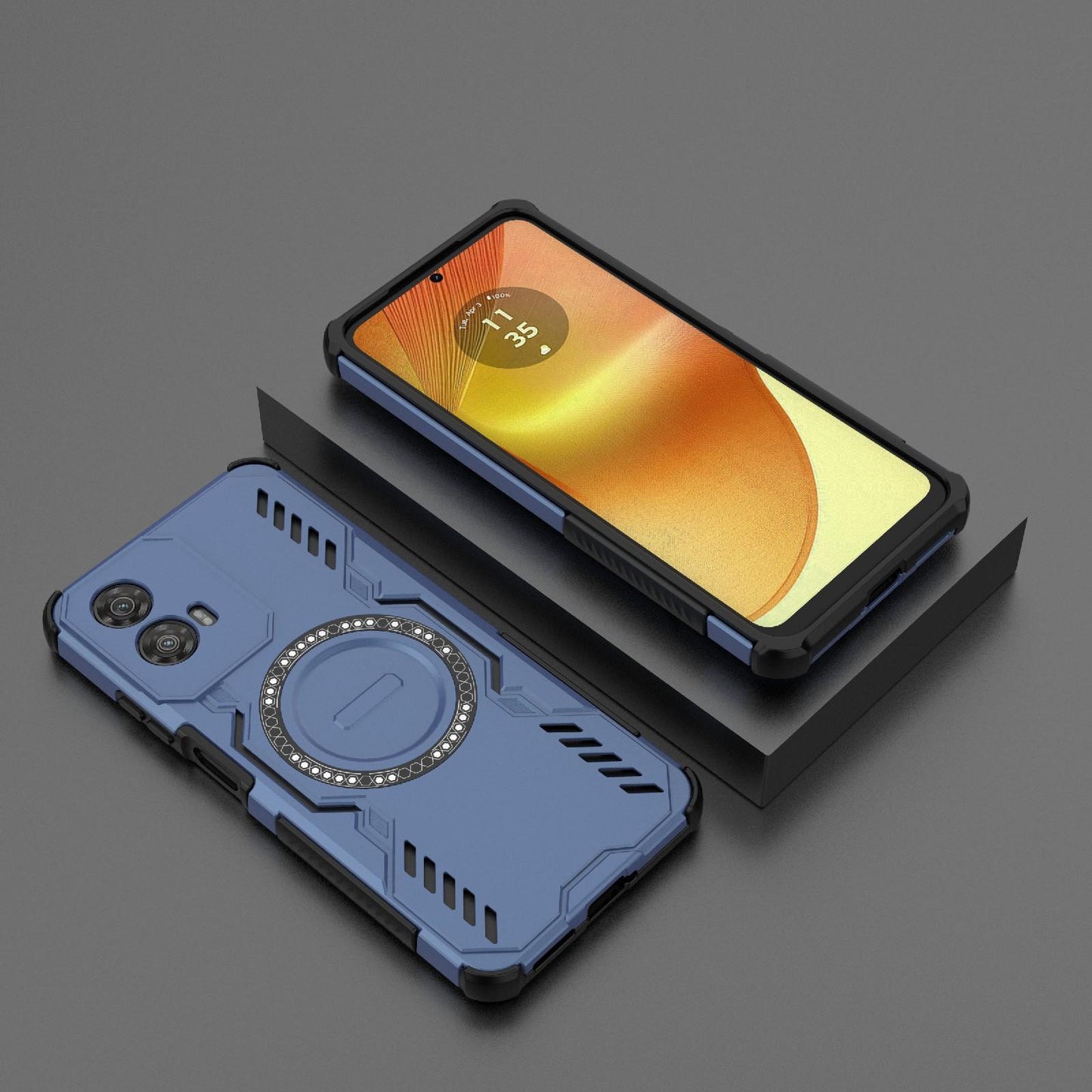 Motorola Moto G34 5G Butterfly Armor MagSafe Magnetic Ring Shockproof Protective Phone Case with Stand
