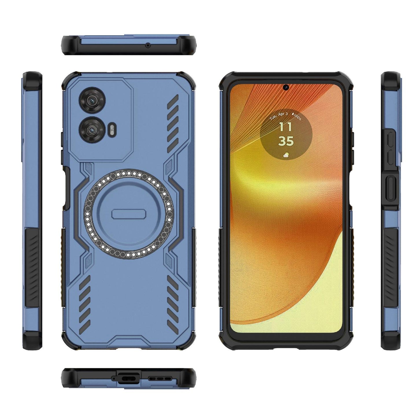Motorola Moto G34 5G Butterfly Armor MagSafe Magnetic Ring Shockproof Protective Phone Case with Stand