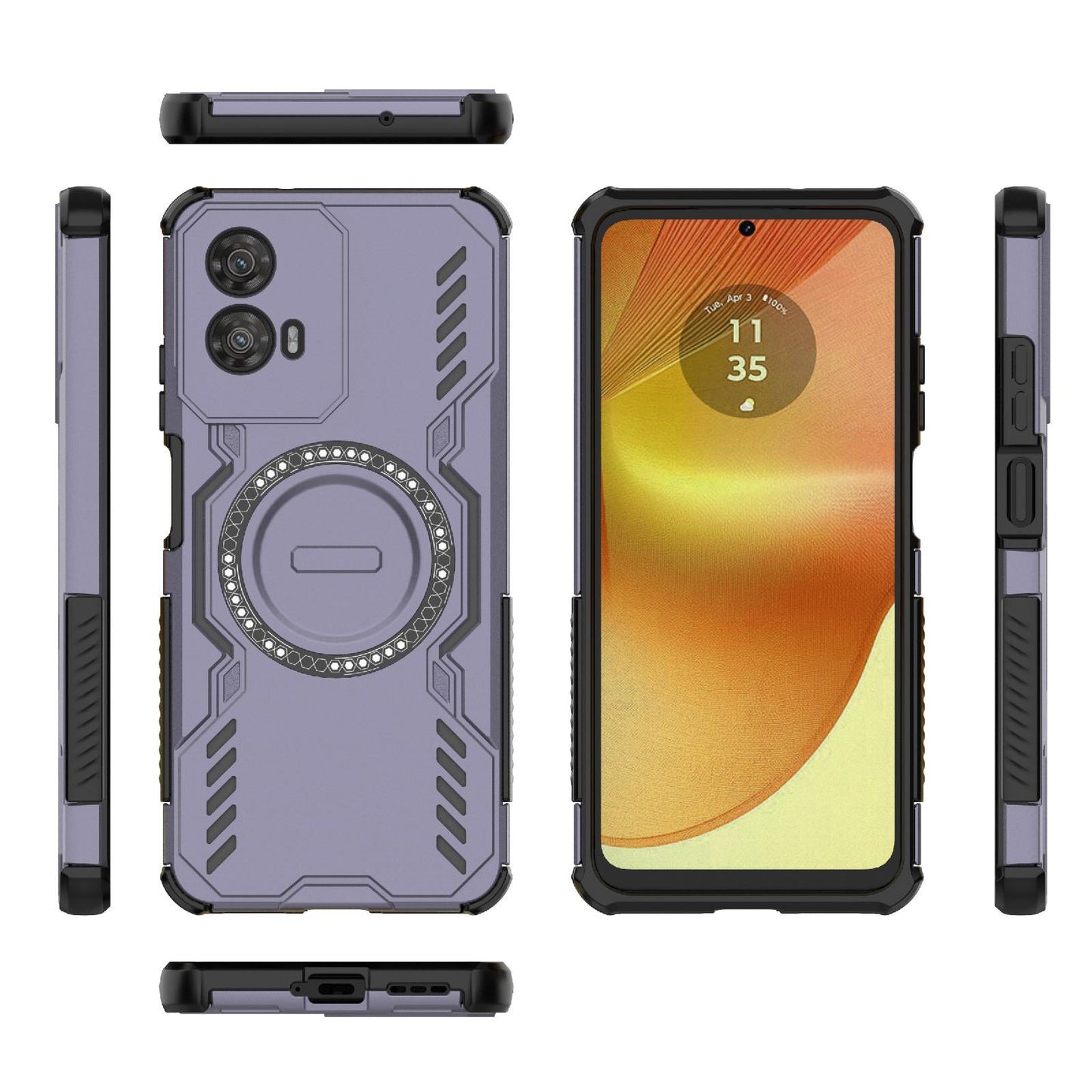 Motorola Moto G34 5G Butterfly Armor MagSafe Magnetic Ring Shockproof Protective Phone Case with Stand