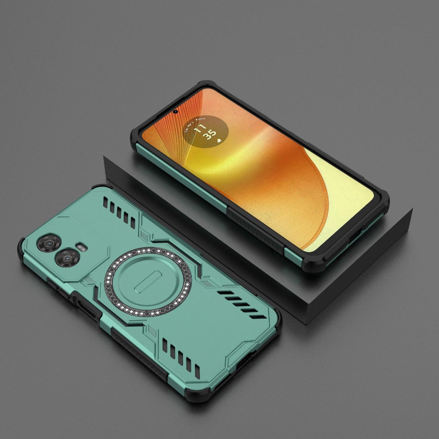 Motorola Moto G34 5G Butterfly Armor MagSafe Magnetic Ring Shockproof Protective Phone Case with Stand
