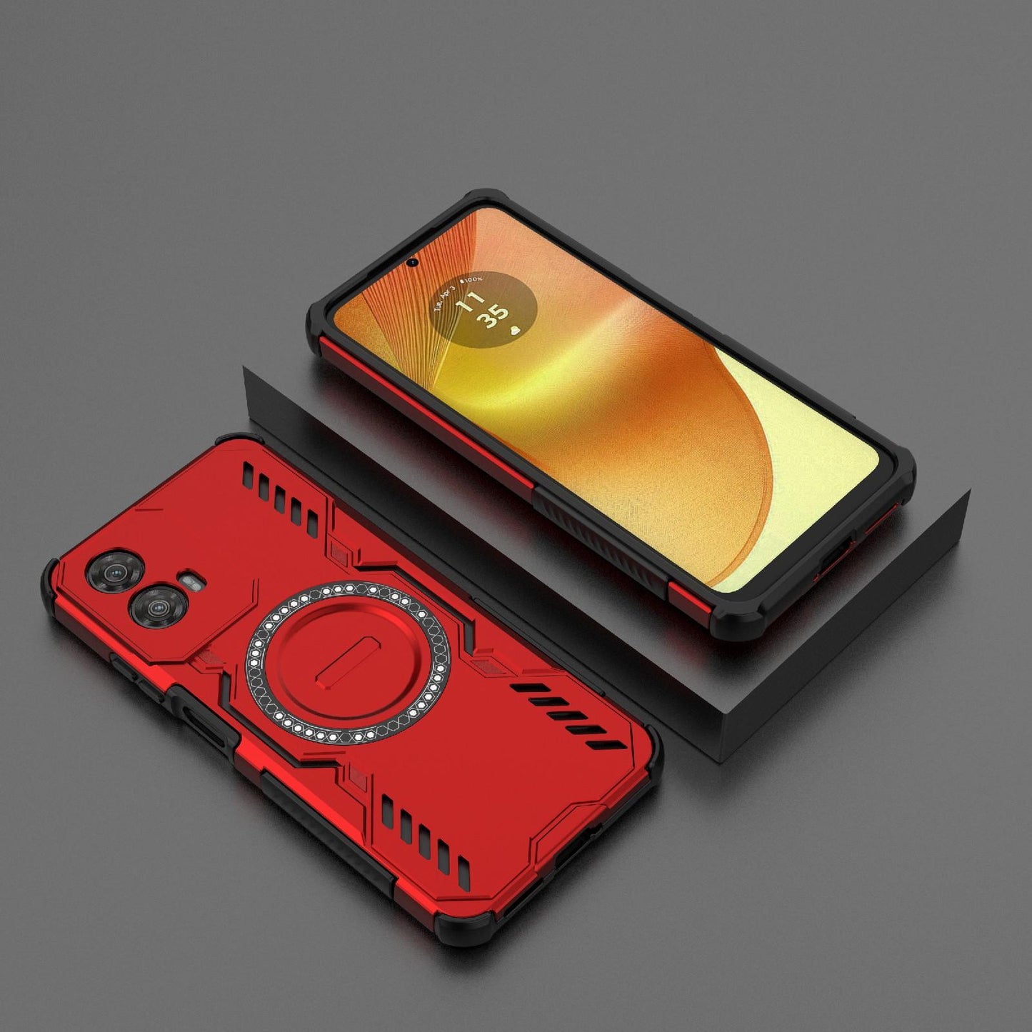 Motorola Moto G34 5G Butterfly Armor MagSafe Magnetic Ring Shockproof Protective Phone Case with Stand