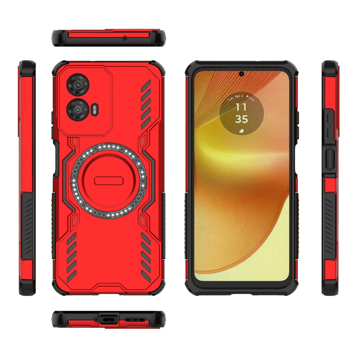 Motorola Moto G34 5G Butterfly Armor MagSafe Magnetic Ring Shockproof Protective Phone Case with Stand