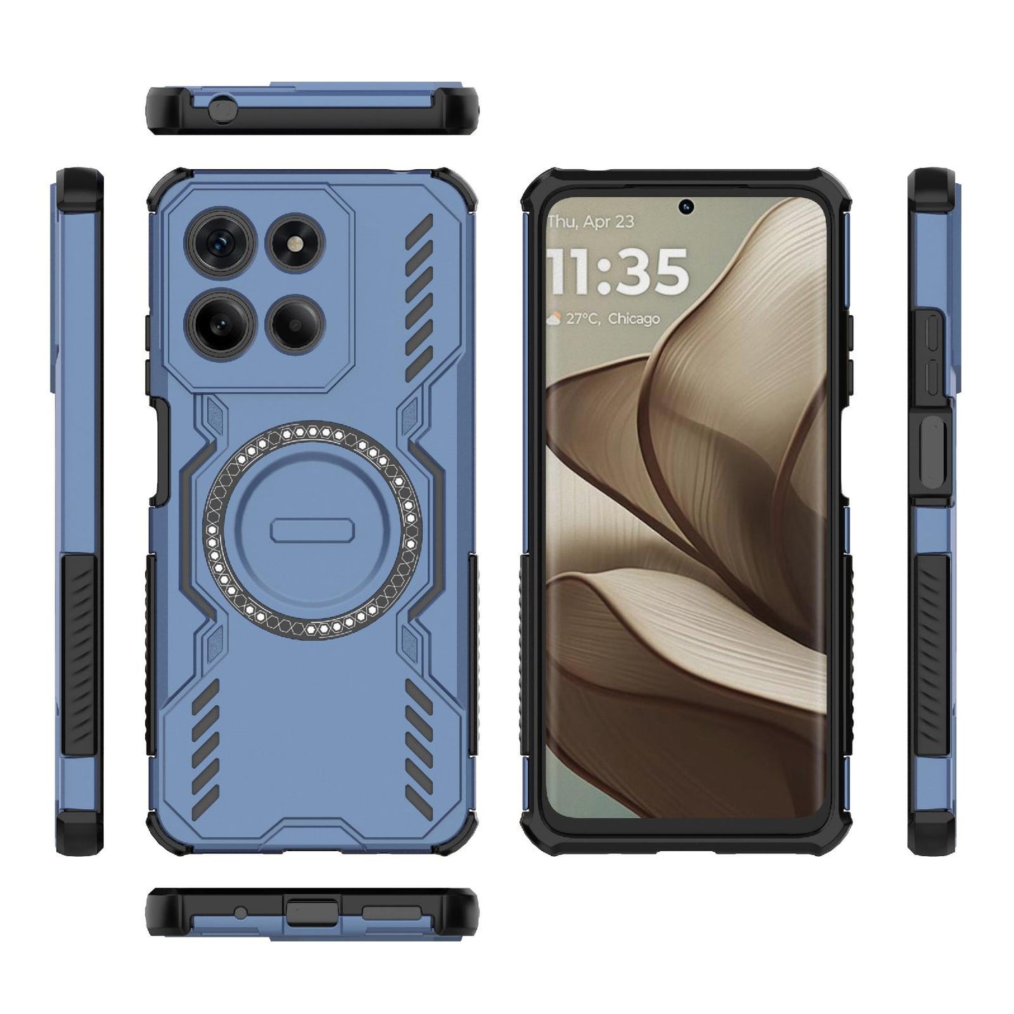 Motorola Moto G15 4G Butterfly Armor MagSafe Magnetic Ring Shockproof Protective Phone Case with Stand
