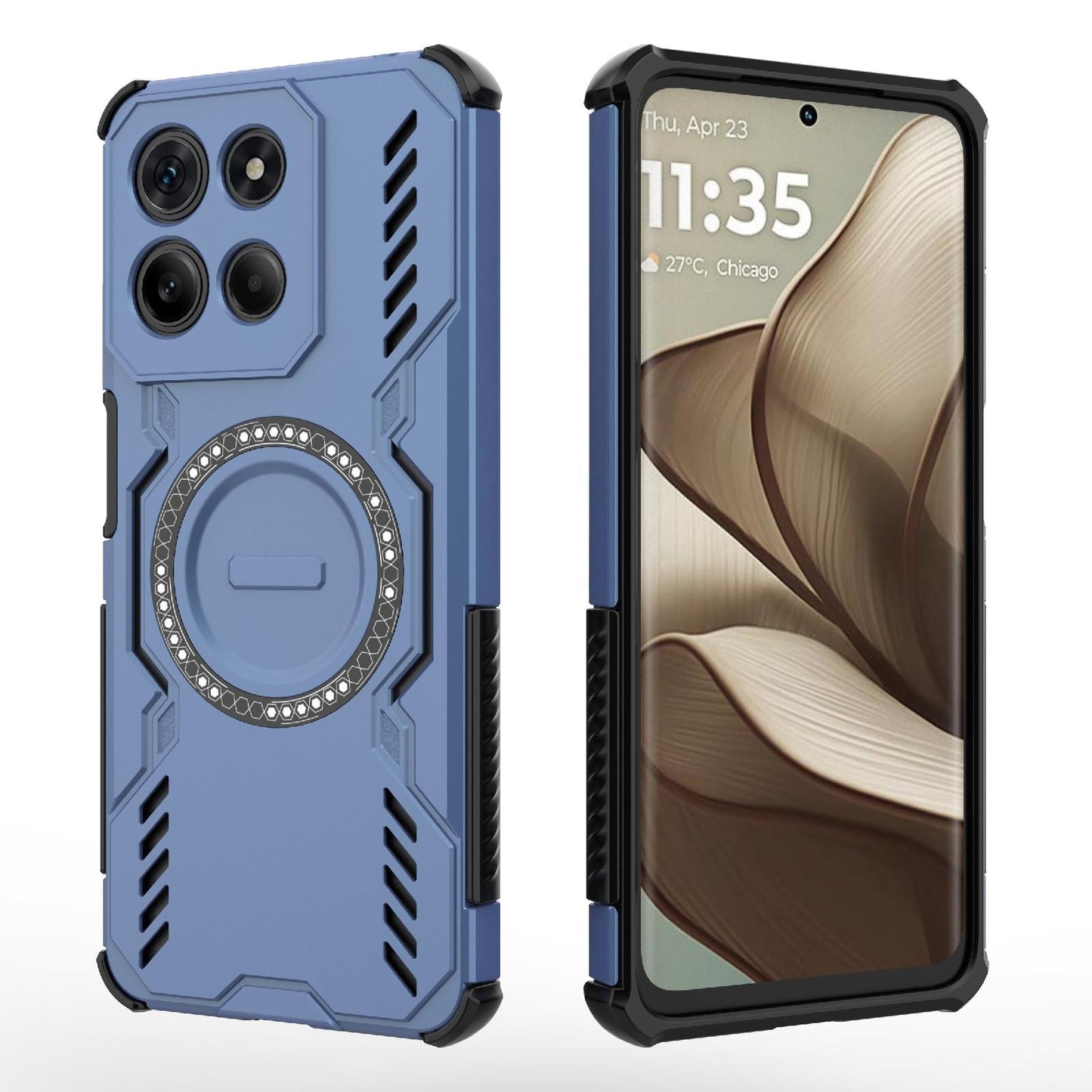 Motorola Moto G15 4G Butterfly Armor MagSafe Magnetic Ring Shockproof Protective Phone Case with Stand
