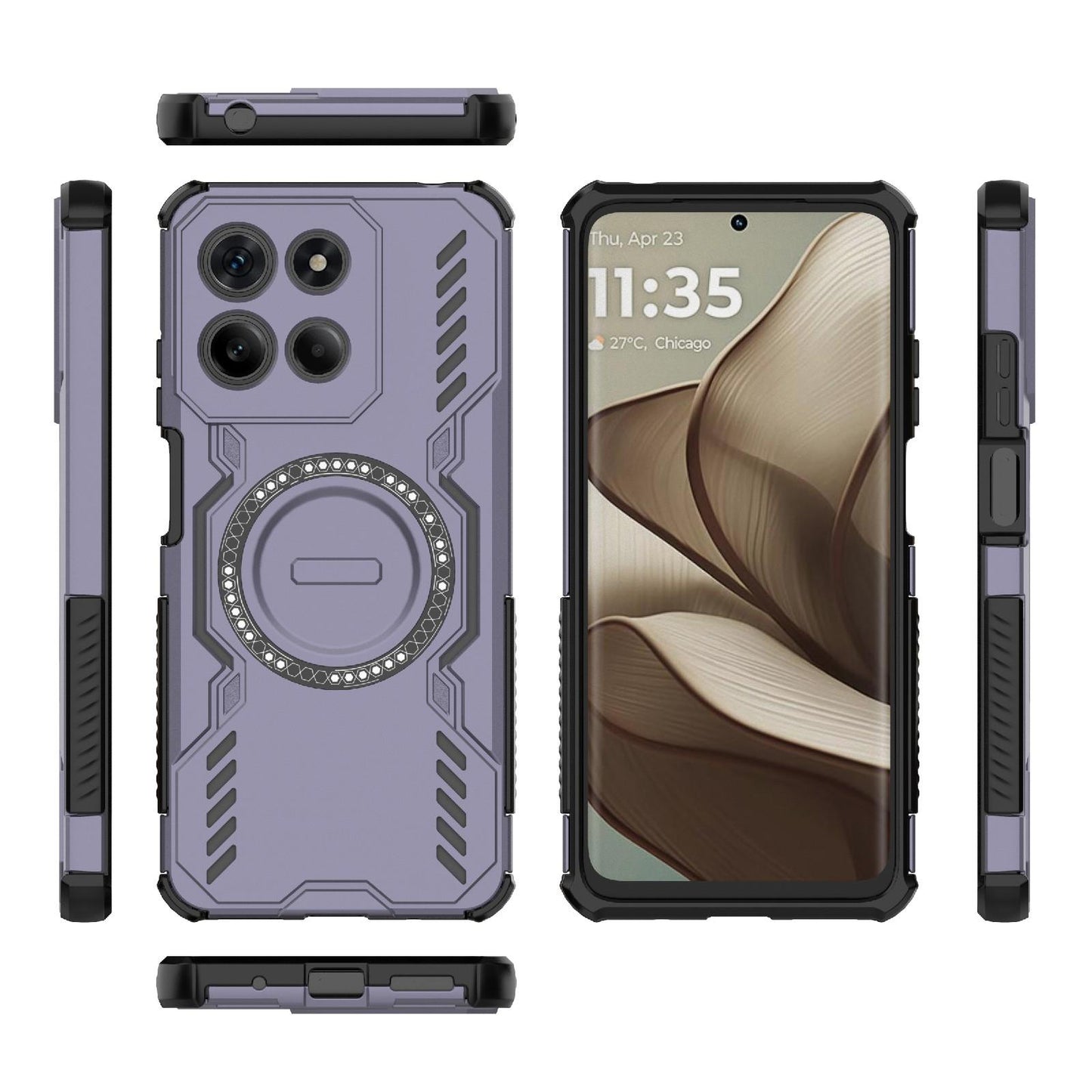 Motorola Moto G15 4G Butterfly Armor MagSafe Magnetic Ring Shockproof Protective Phone Case with Stand