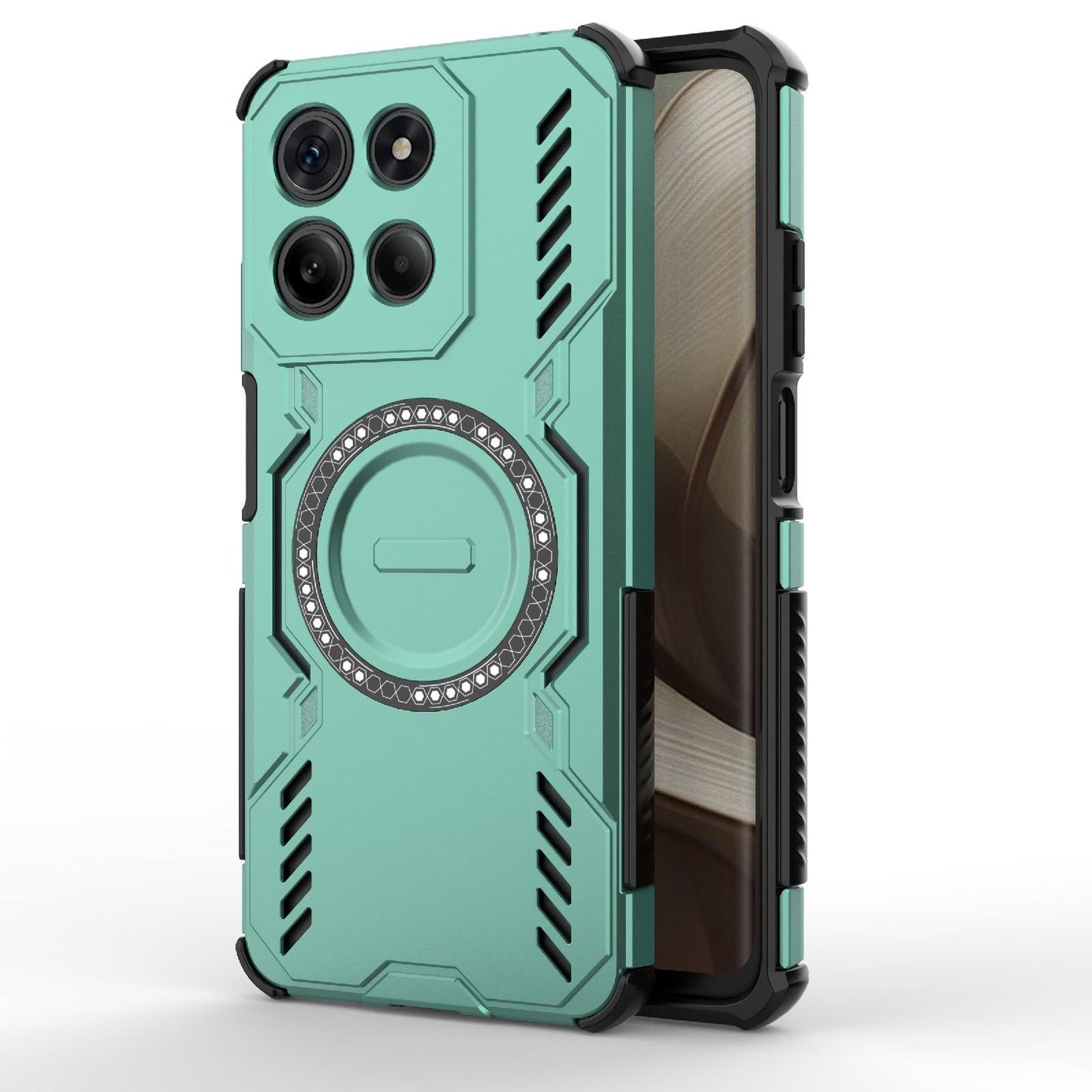 Motorola Moto G15 4G Butterfly Armor MagSafe Magnetic Ring Shockproof Protective Phone Case with Stand