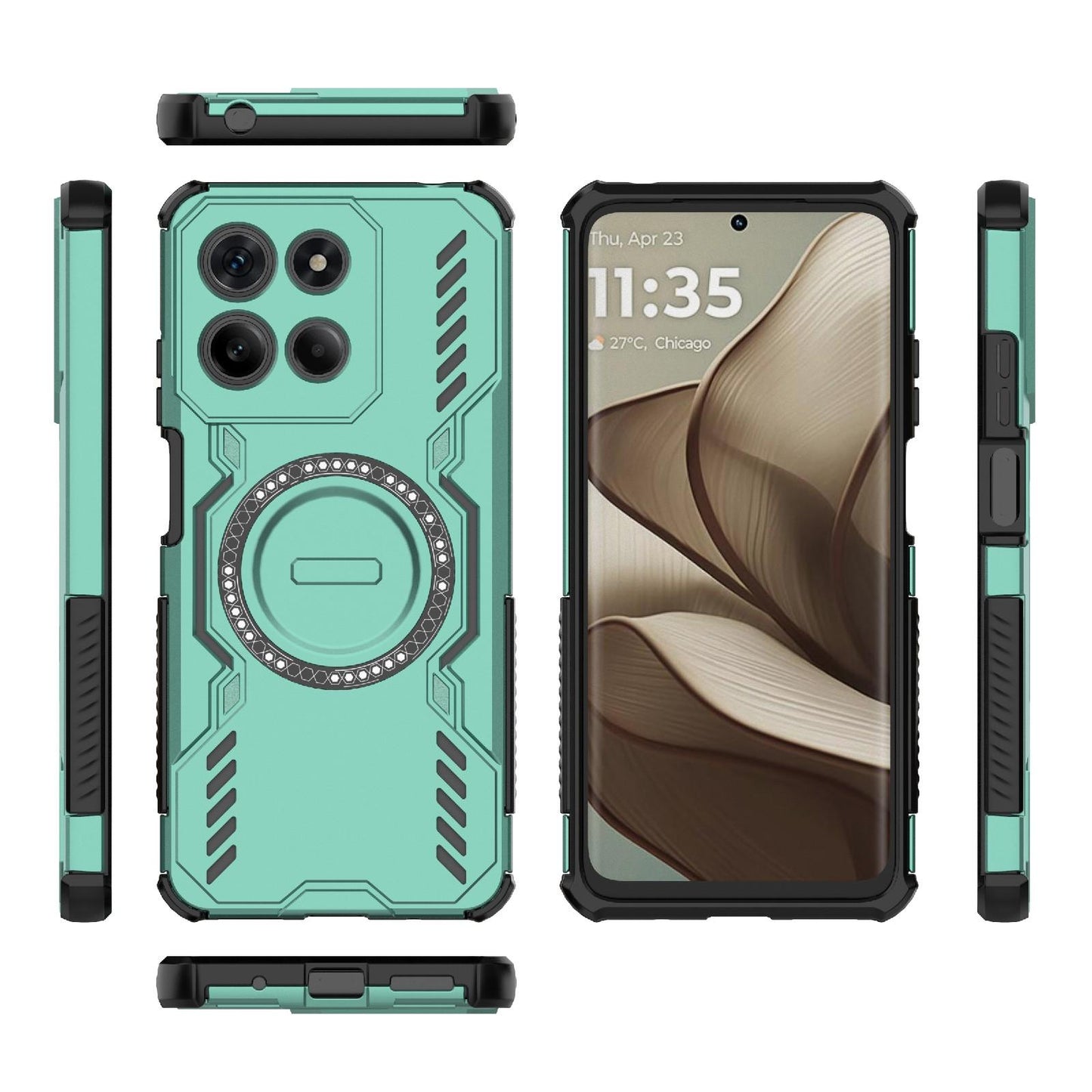 Motorola Moto G15 4G Butterfly Armor MagSafe Magnetic Ring Shockproof Protective Phone Case with Stand