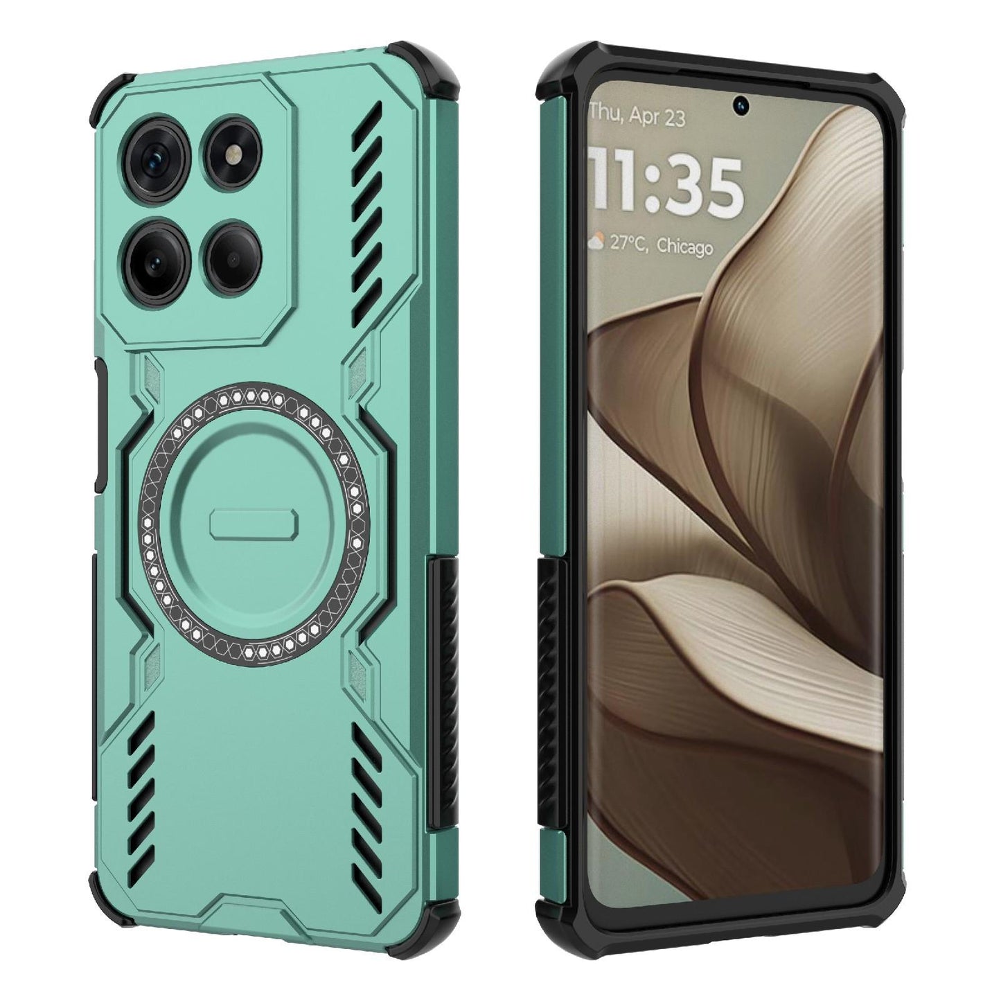 Motorola Moto G15 4G Butterfly Armor MagSafe Magnetic Ring Shockproof Protective Phone Case with Stand