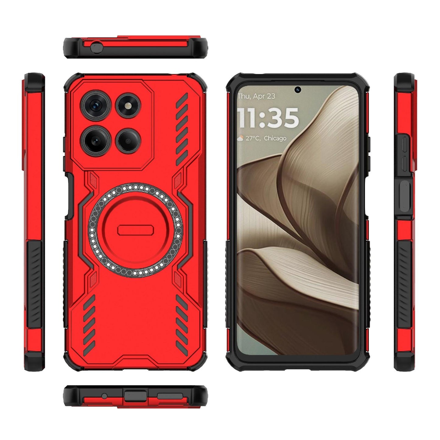 Motorola Moto G15 4G Butterfly Armor MagSafe Magnetic Ring Shockproof Protective Phone Case with Stand