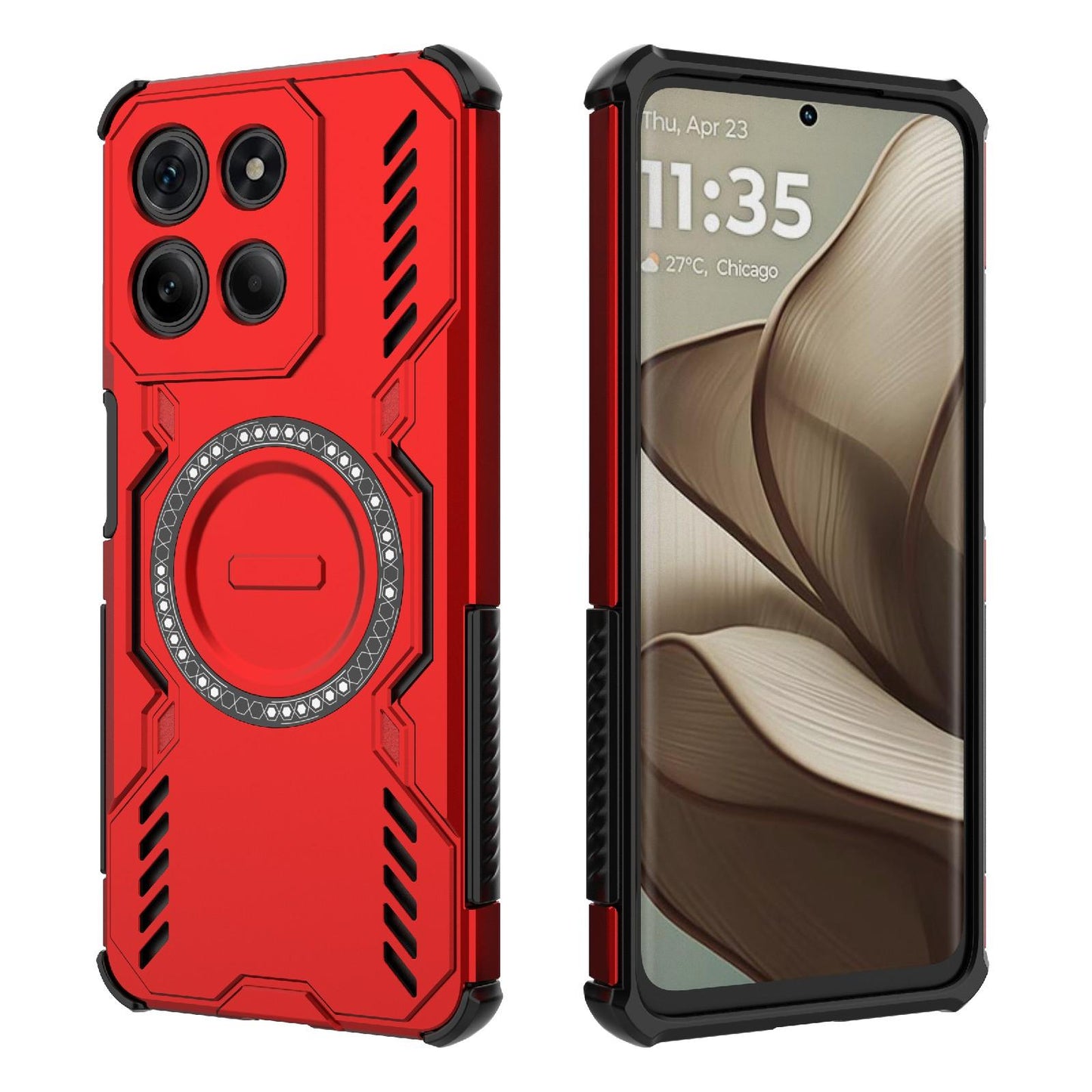 Motorola Moto G15 4G Butterfly Armor MagSafe Magnetic Ring Shockproof Protective Phone Case with Stand