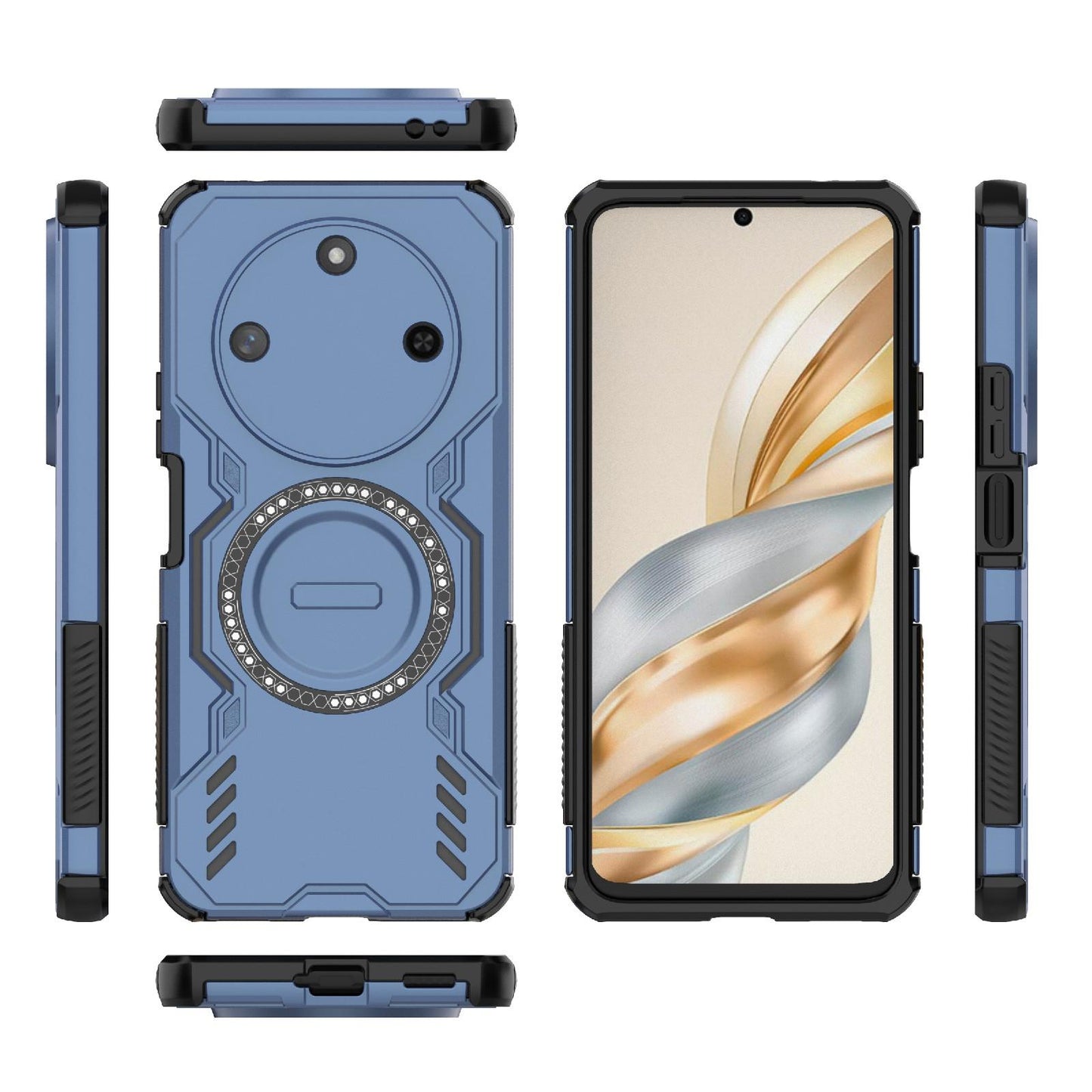 Honor X60 5G Butterfly Armor MagSafe Magnetic Ring Shockproof Protective Phone Case with Stand