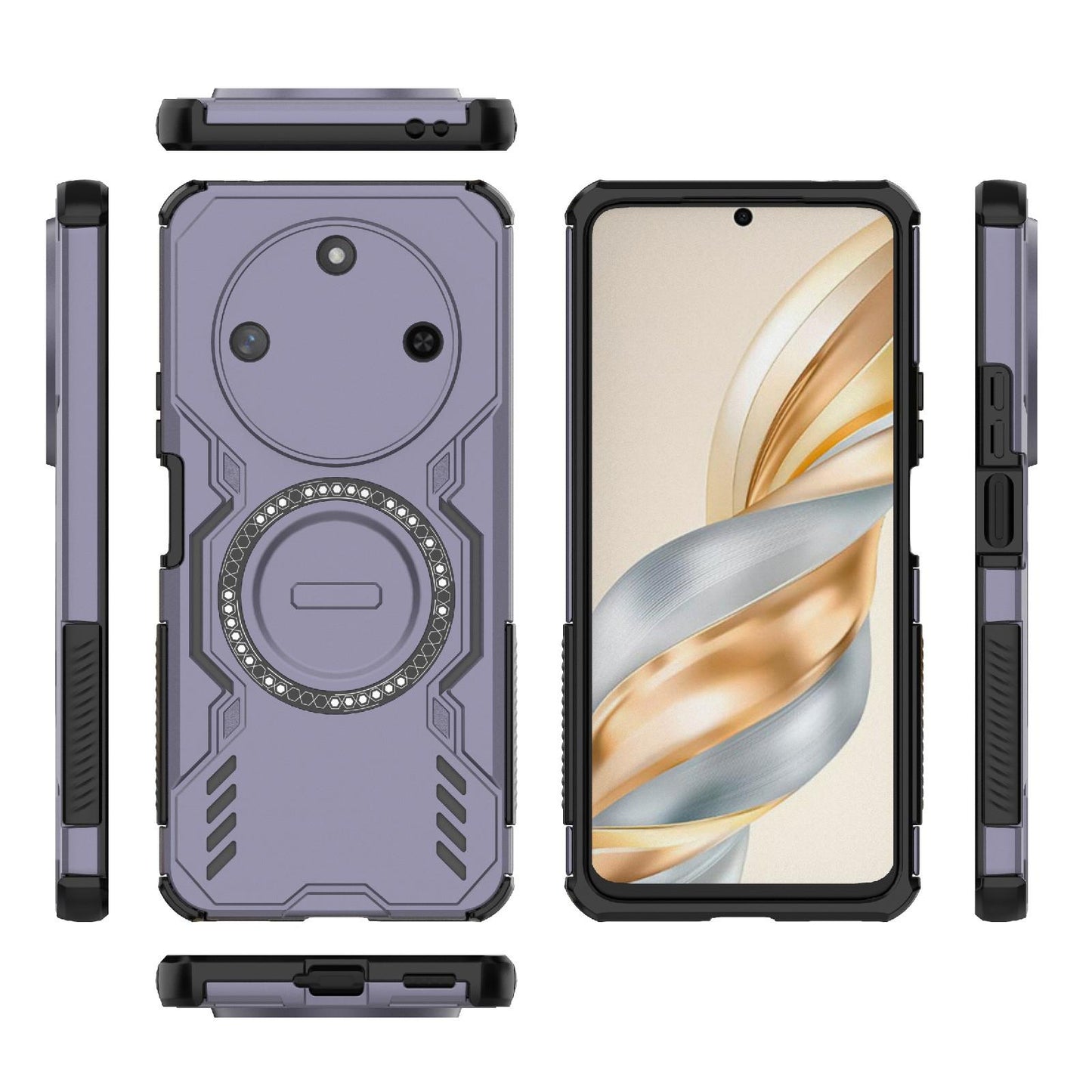 Honor X60 5G Butterfly Armor MagSafe Magnetic Ring Shockproof Protective Phone Case with Stand