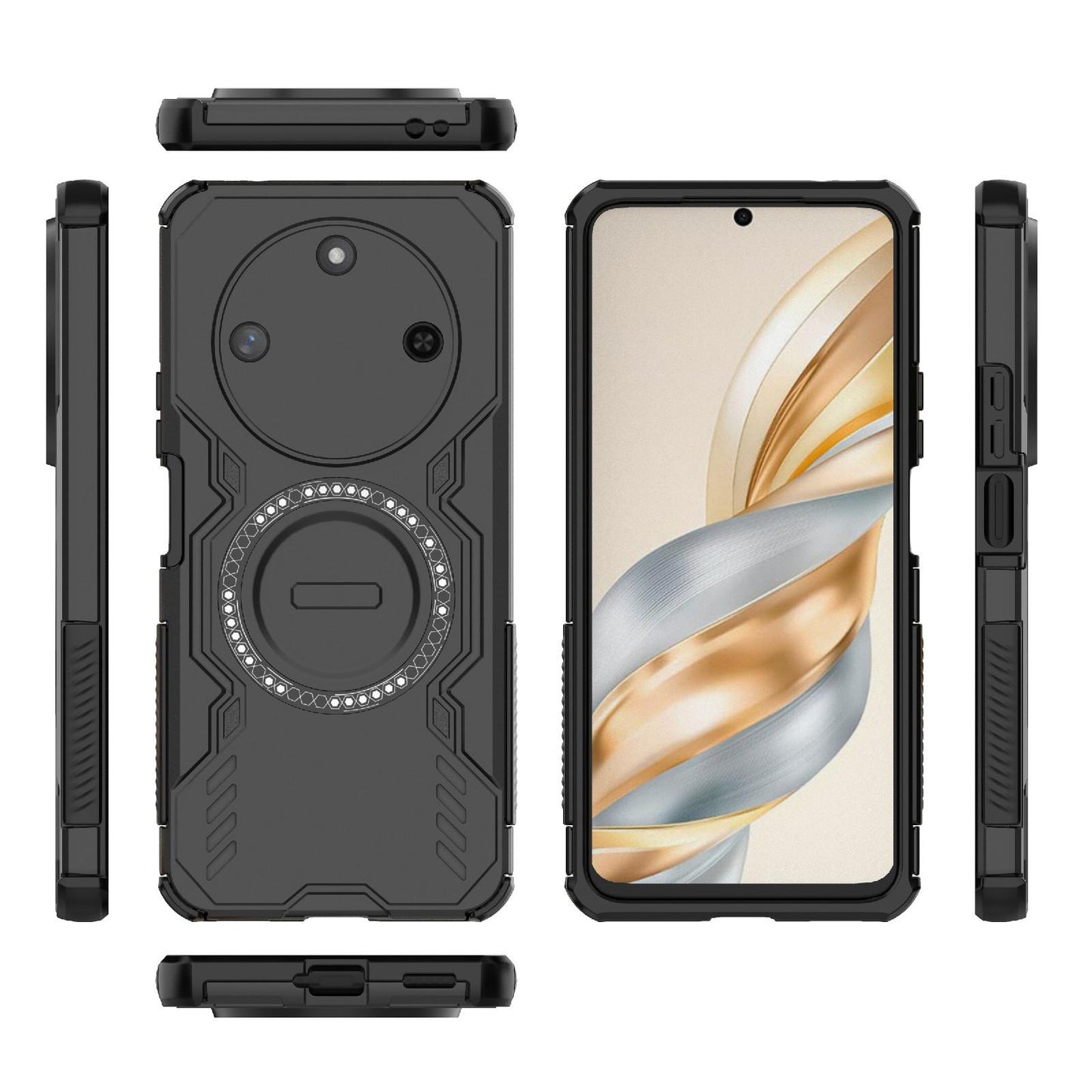 Honor X60 5G Butterfly Armor MagSafe Magnetic Ring Shockproof Protective Phone Case with Stand