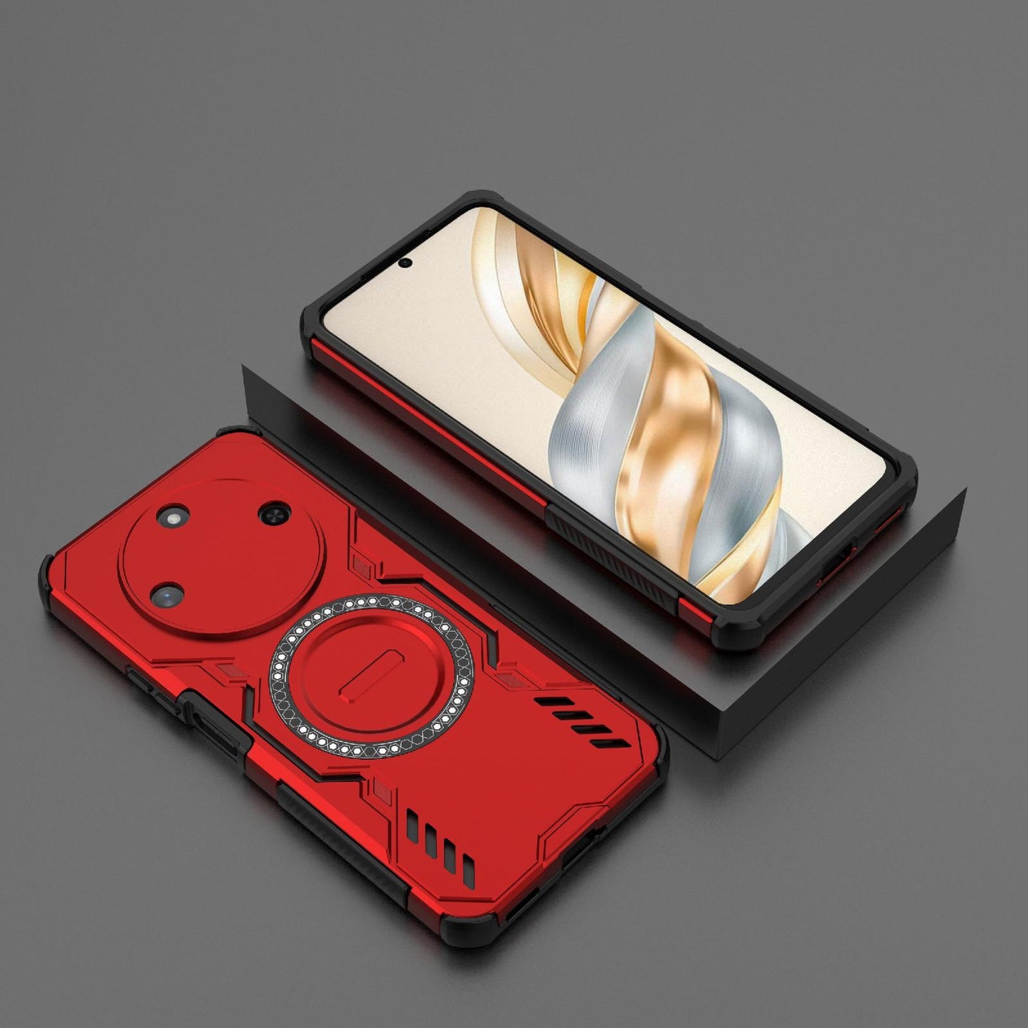 Honor X60 5G Butterfly Armor MagSafe Magnetic Ring Shockproof Protective Phone Case with Stand