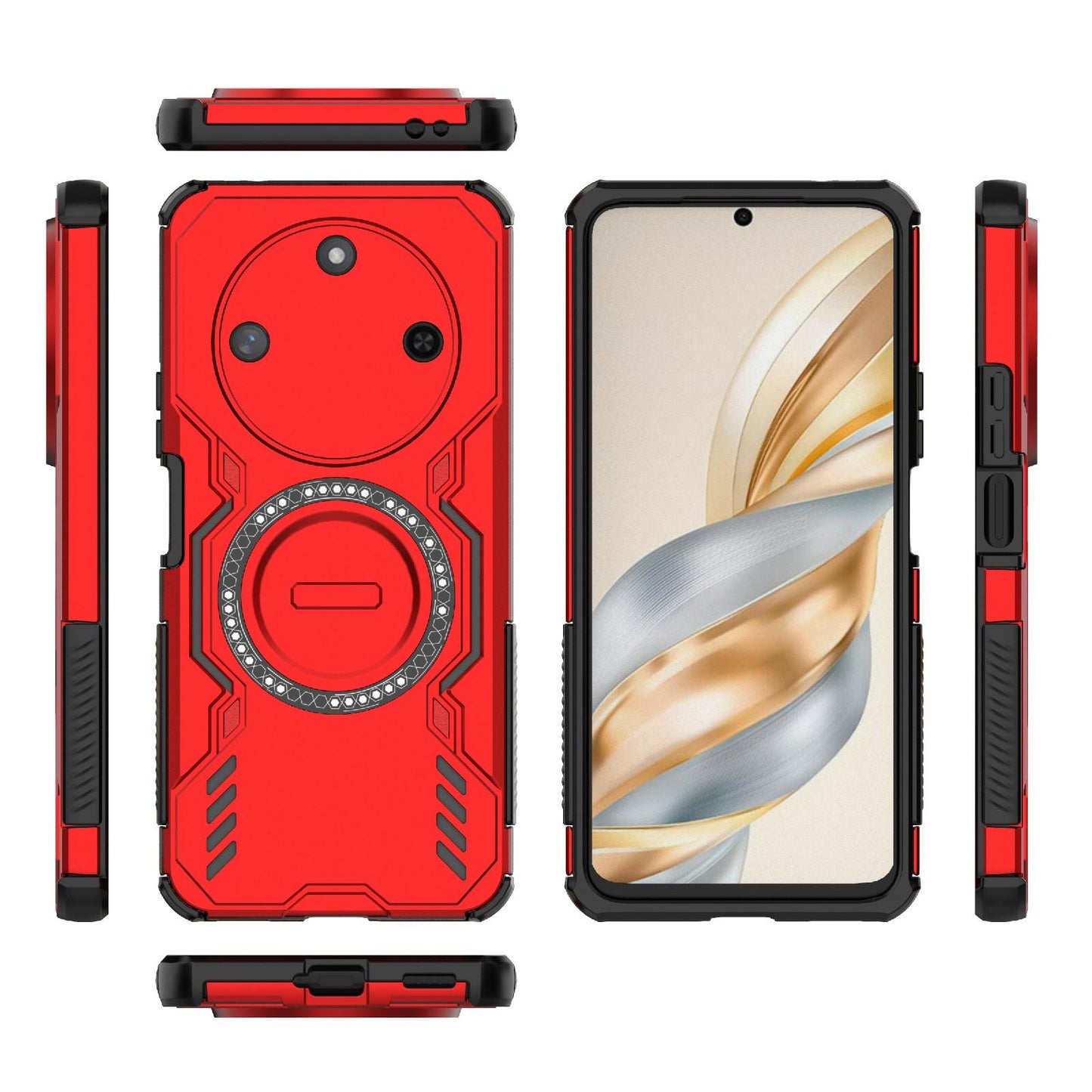 Honor X60 5G Butterfly Armor MagSafe Magnetic Ring Shockproof Protective Phone Case with Stand
