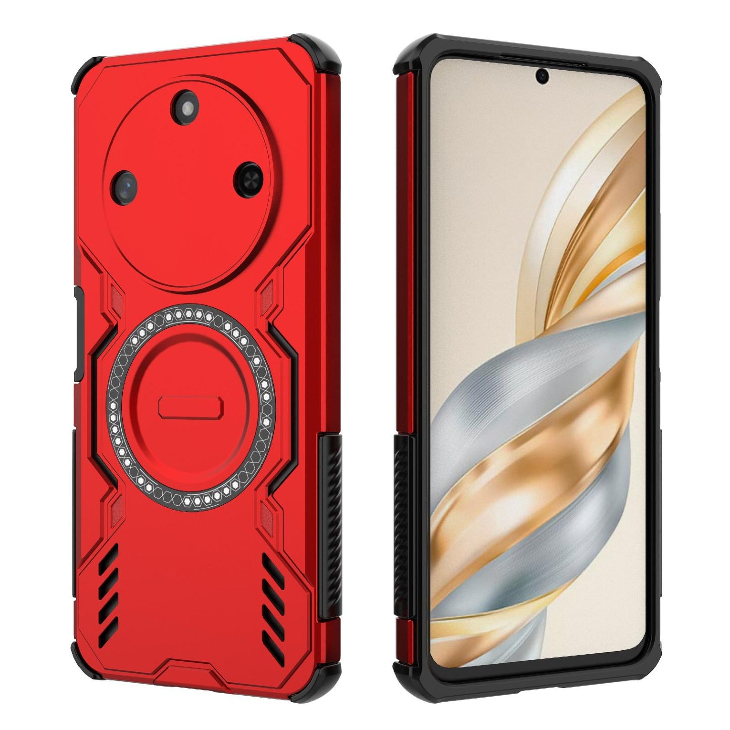 Honor X60 5G Butterfly Armor MagSafe Magnetic Ring Shockproof Protective Phone Case with Stand